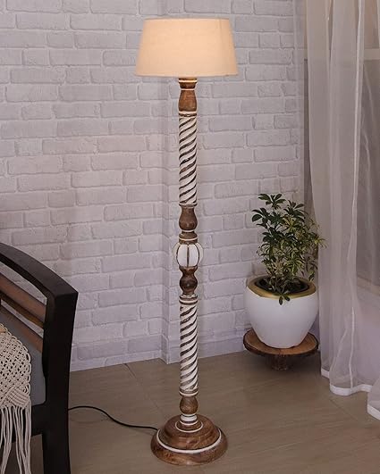 Homesake Floor lamp Long Wooden for Living Room | Night Lamp with Shade for Light Decoration | Antique Home Decor Items - Beige, Twister