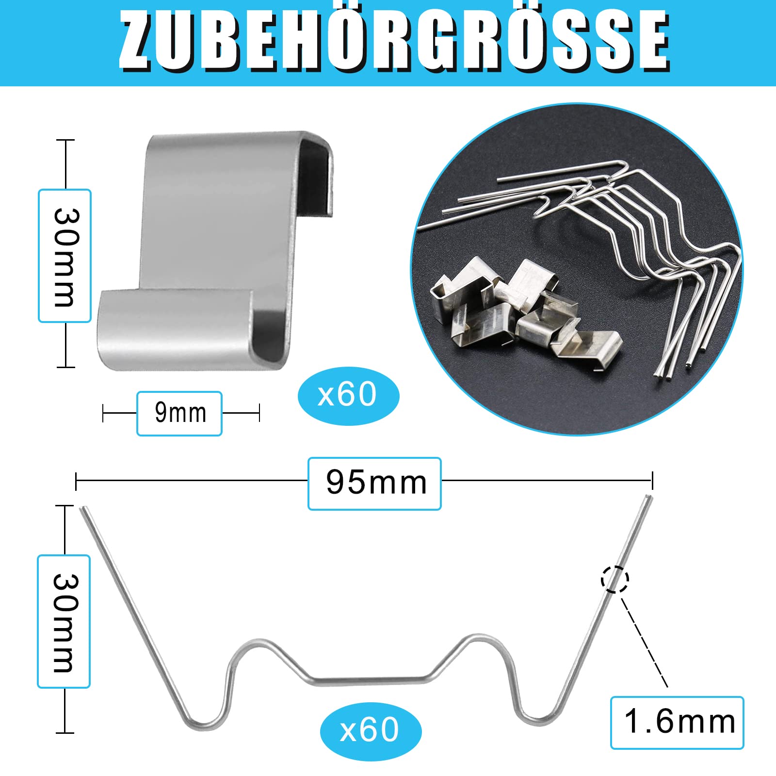 120 sztuk klipsów szklarniowych, ekstra grube 1,6 mm, nierdzewne, 60 x W + 60 x klipsy Z, odporne na burzę, akcesoria do szklarni do mocowania płyty komorowej