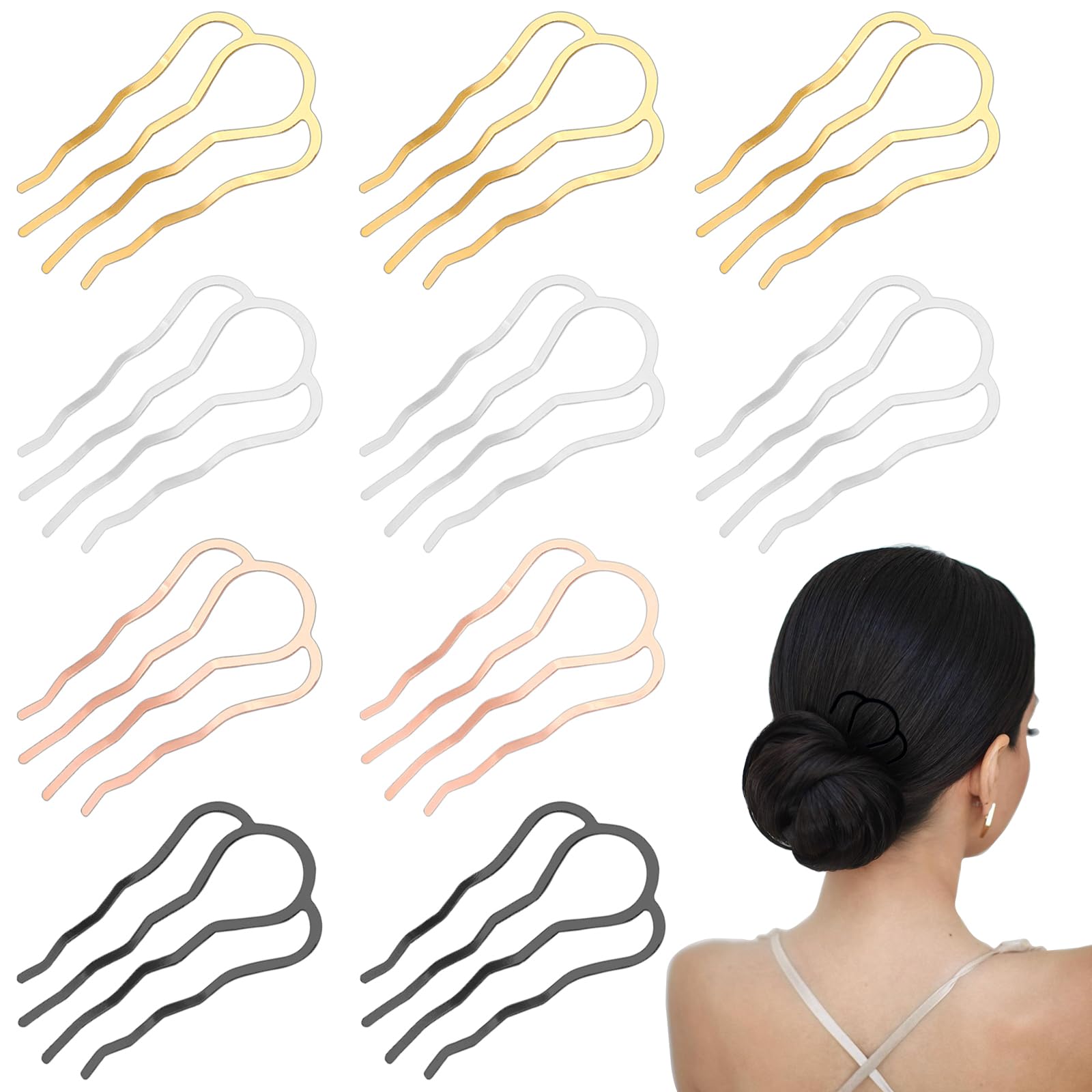 Photo 1 of 10 Pieces Hair Side Combs Metal Fork Clip French Twist Comb Updo Stick, U-Shape Teeth Styling Tools Messy Bun Maker Vintage Hairstyle Hair Pins Hair Accessories (muticolor)