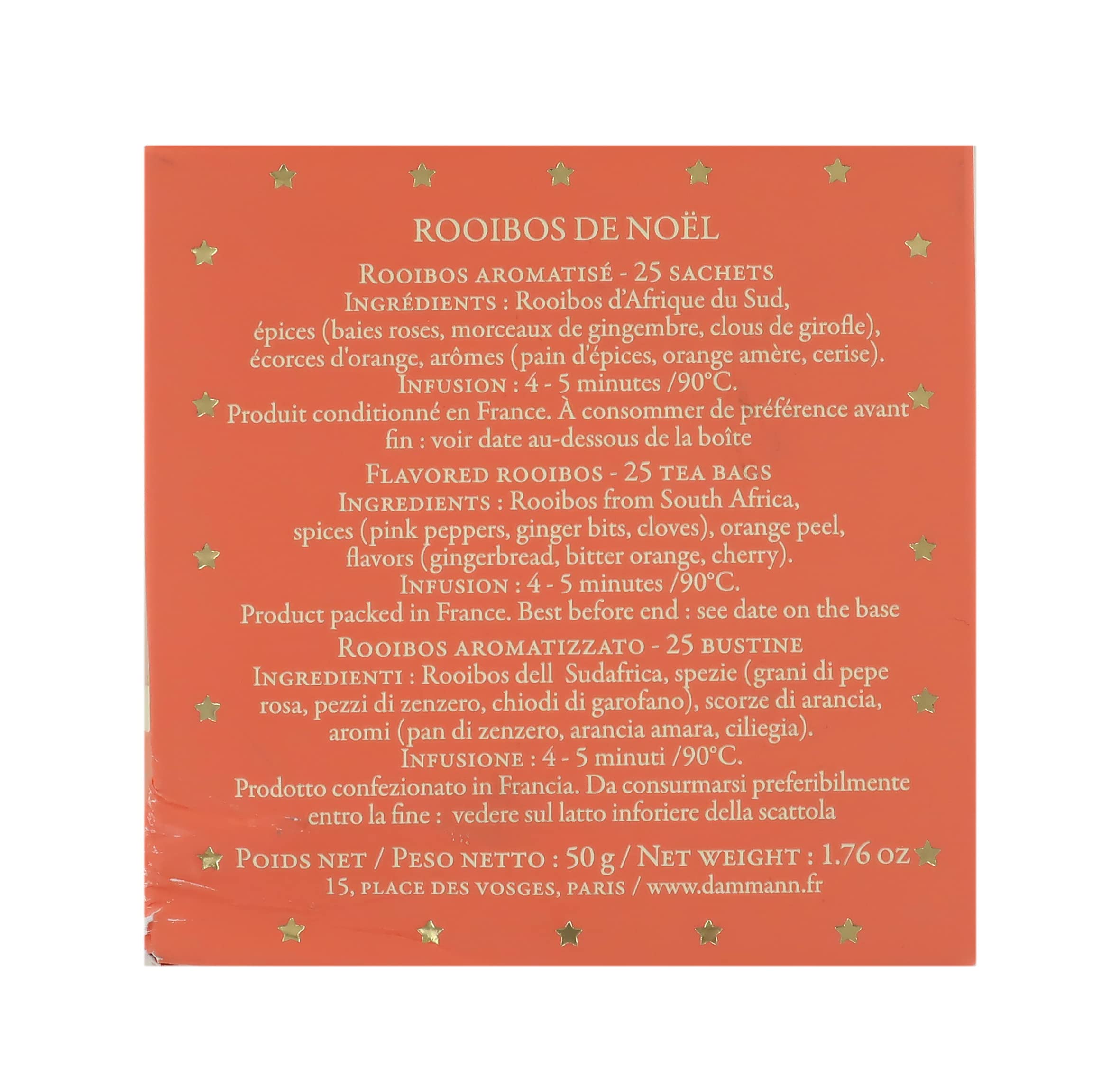 Thé de Noël, Thé Rooibos à l'Orange et Épices, Paquet Cadeau, 50g - Dammann Frères