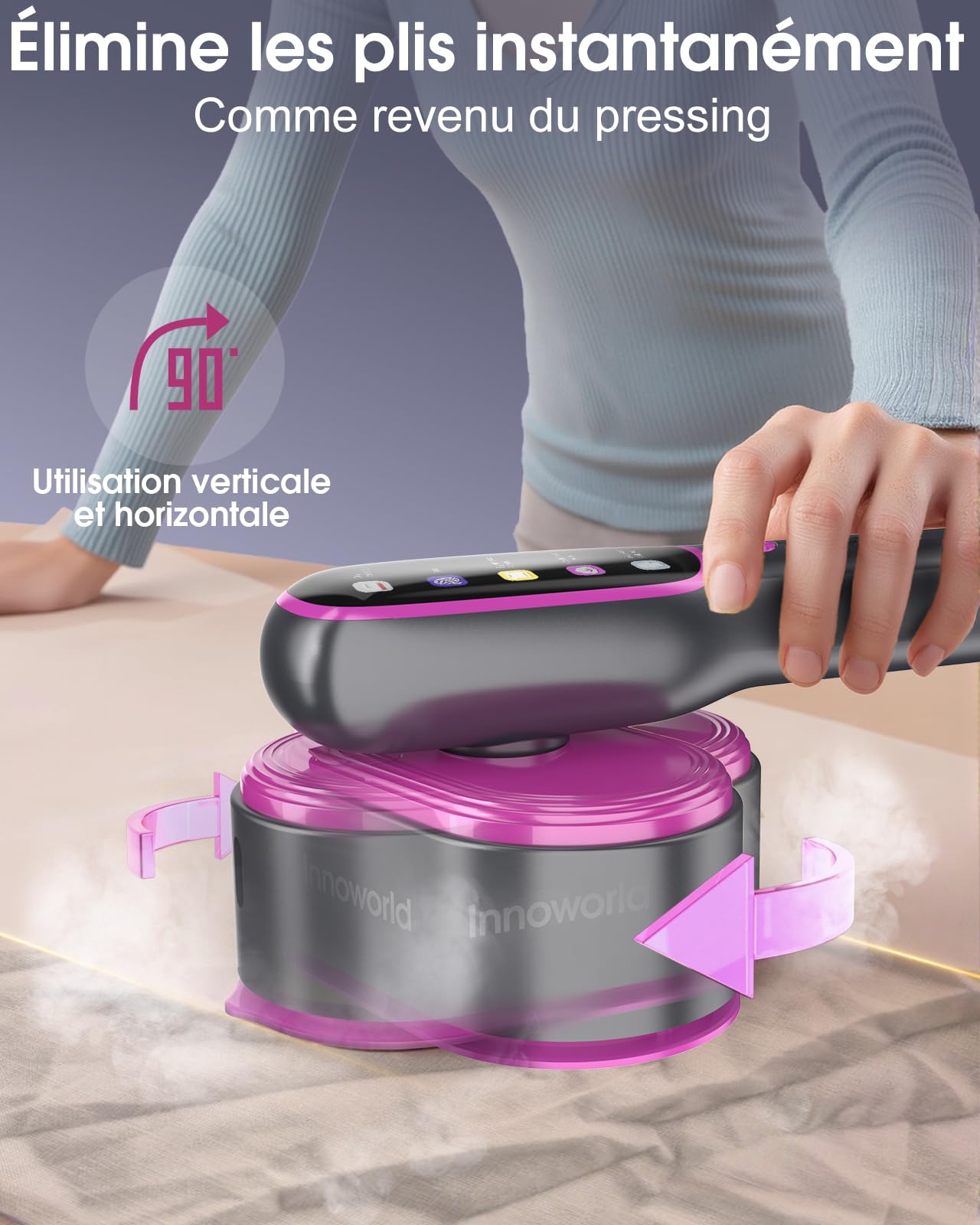 Défroisseur Vapeur de Voyage,1200W,20ml/min de Vapeur,Chauffage Express 15s, Autonomie 12 Min, 5 Modes,Grand Réservoir D'eau de 110 ml,Fer à Vapeur 2-en-1 pour Maison et Déplacements(Violet)
