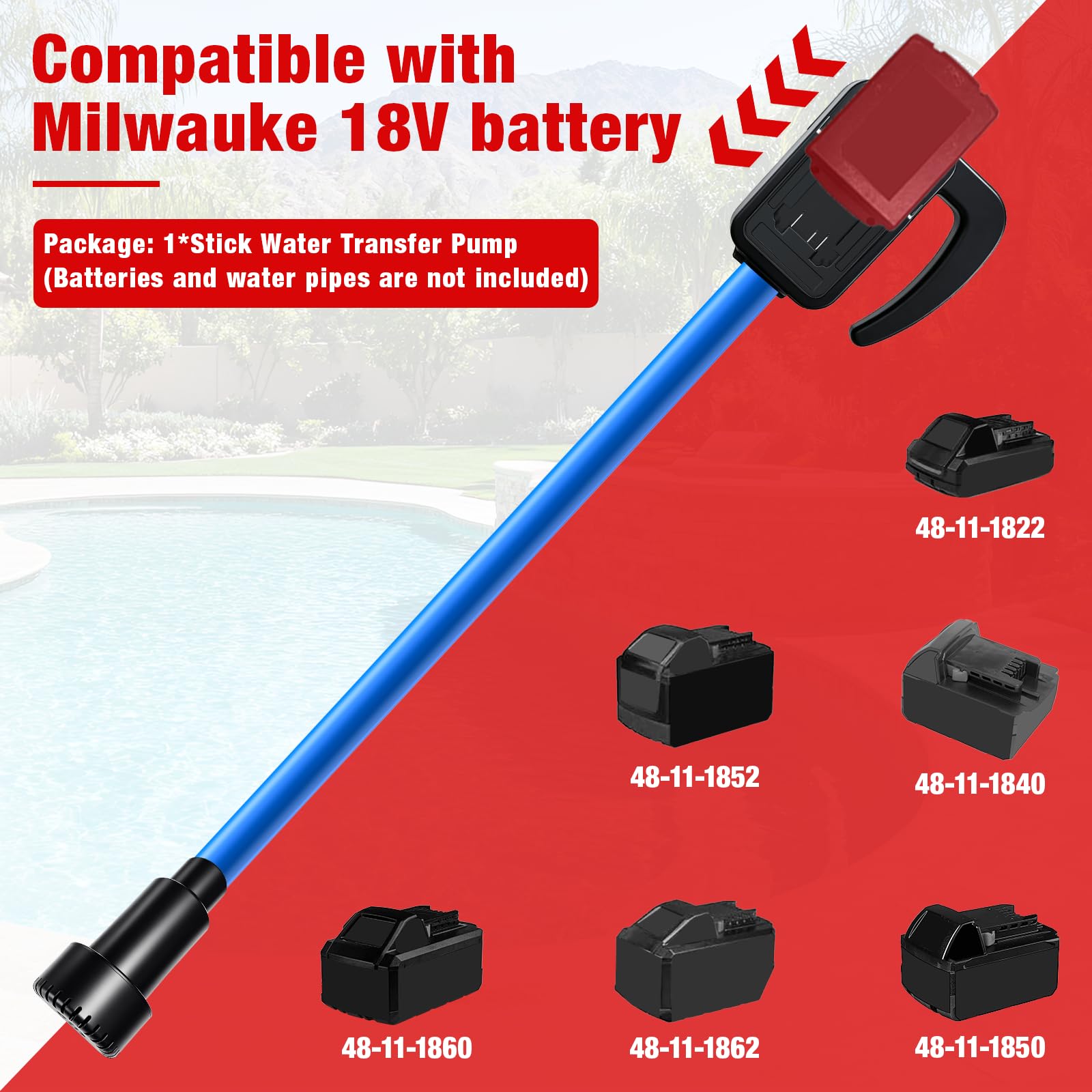 Wasserpumpe 85W für Milwaukee M18 18V Akku, 1400L/H, 4,5m Förderhöhe | Pumpe für Milwaukee M18 Akkus,Förderhöhe. 1/2" (DN15) Anschluss. Leicht, tragbar vielseitig für Garten, Pool & Regenwasser