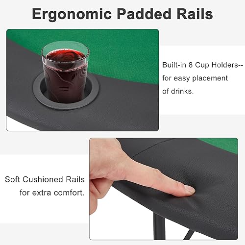 Vista 12 de ECOTOUGE Mesa de póquer plegable, plegable Texas Holdem con patas plegables y portavasos de acero inoxidable, mesa Gamimg de ocio para 8 jugadores