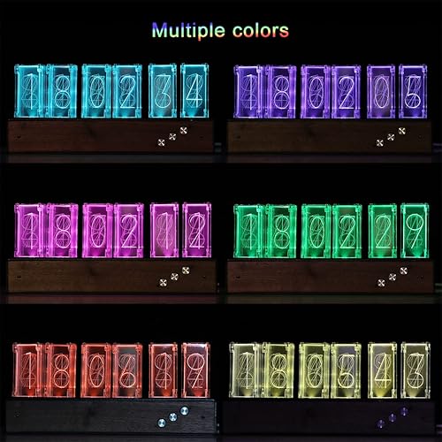 Miniatura 6 de Reloj Nixie, simulación de reloj de tubo Nixie, reloj creativo RGB de madera, Reloj de mesa moderno Reteo, Luz de ritmo de recogida, Reloj de tubo