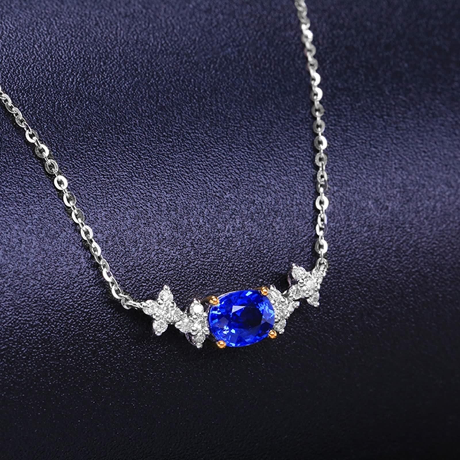 Collane Donna Oro Bianco e Giallo Vera, Collana per Fidanzati Donna con Zaffiro Sintetico 1.1 Carati e Diamante Sintetico, Gioielli con Pietra del Mese di Nascita