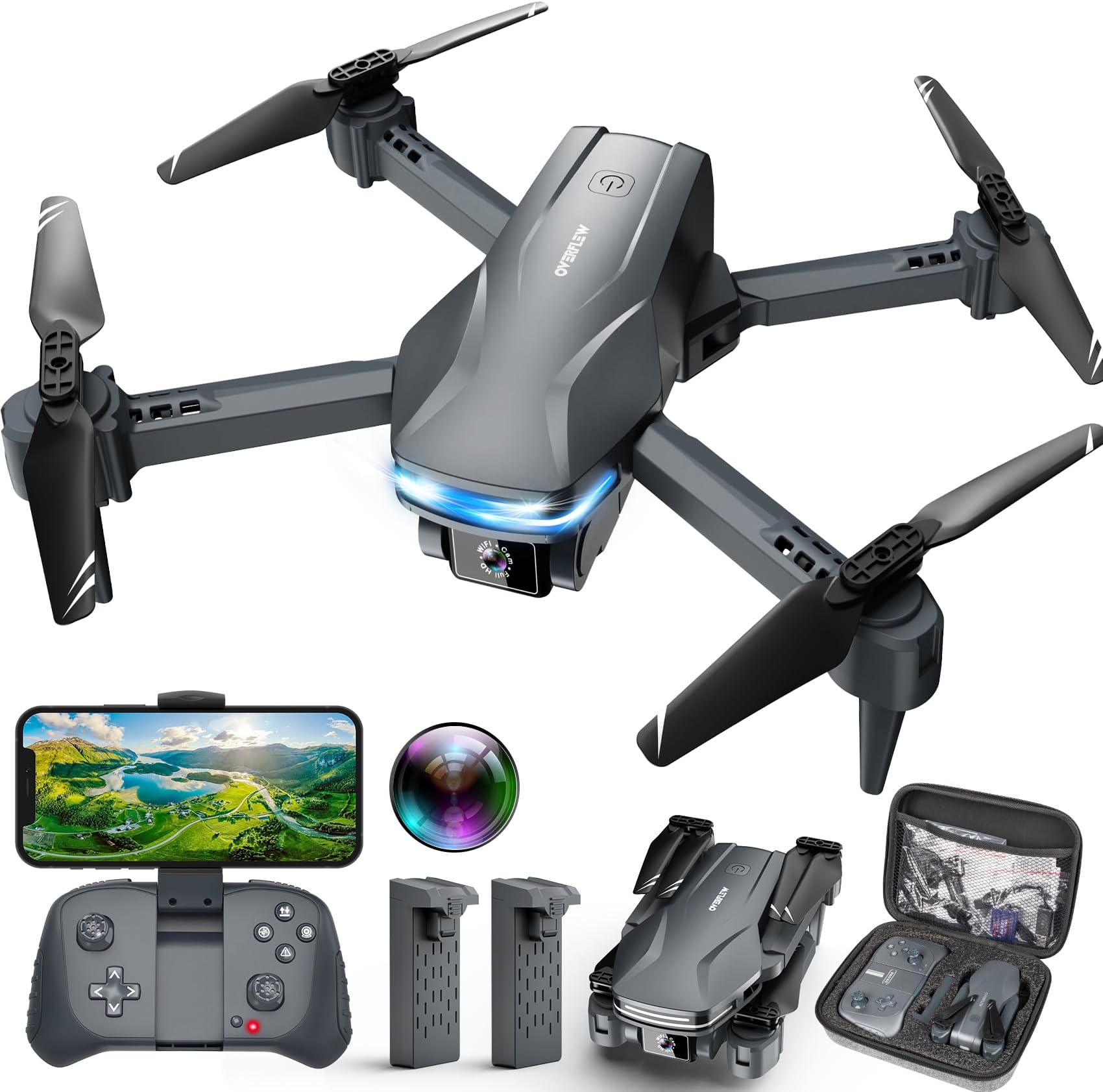 Drones with Camera for Adults 1080P HD Foldable Drone with Carrying Case Drones for Kids with One Key Take Off/Land, 3 Speed Mode, 360° Flip