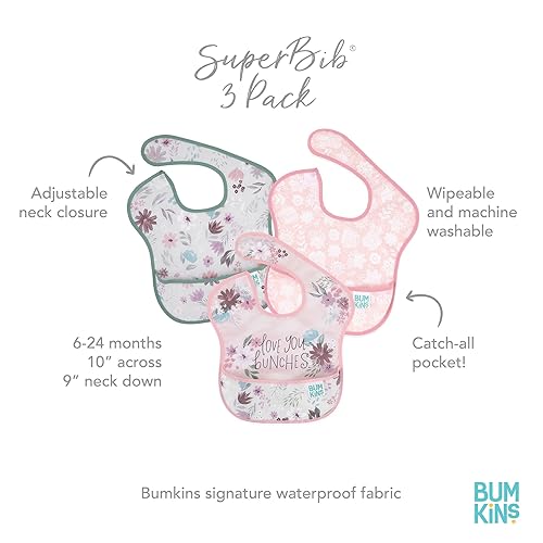 Miniatura 5 de Bumkins Baberos para niña o niño, SuperBib para bebés y niños pequeños de 6 a 24 meses, imprescindibles para comer, alimentar, suministros de A1