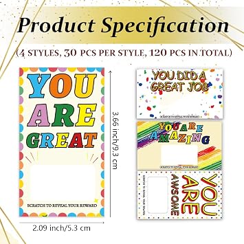 PLIGREAT 120 Pieces Motivational Scratch Off Cards, Rainbow Color Blank Gift Certificates Scratch Cards Kids Reward Scratch Card DIY Scratch Off Prizes for Students Teacher Classroom School Supplies