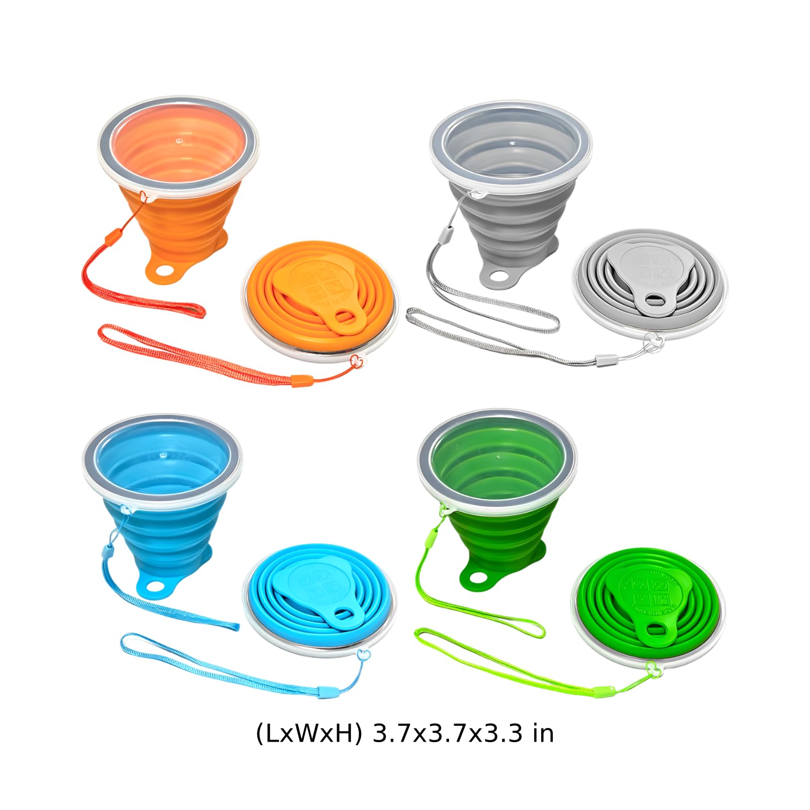 4 gobelets pliables en silicone, avec couvercles, gobelet portable, mugs de voyage extensibles de poche pour voyage, camping, rinçage buccal, gris, vert, orange, bleu