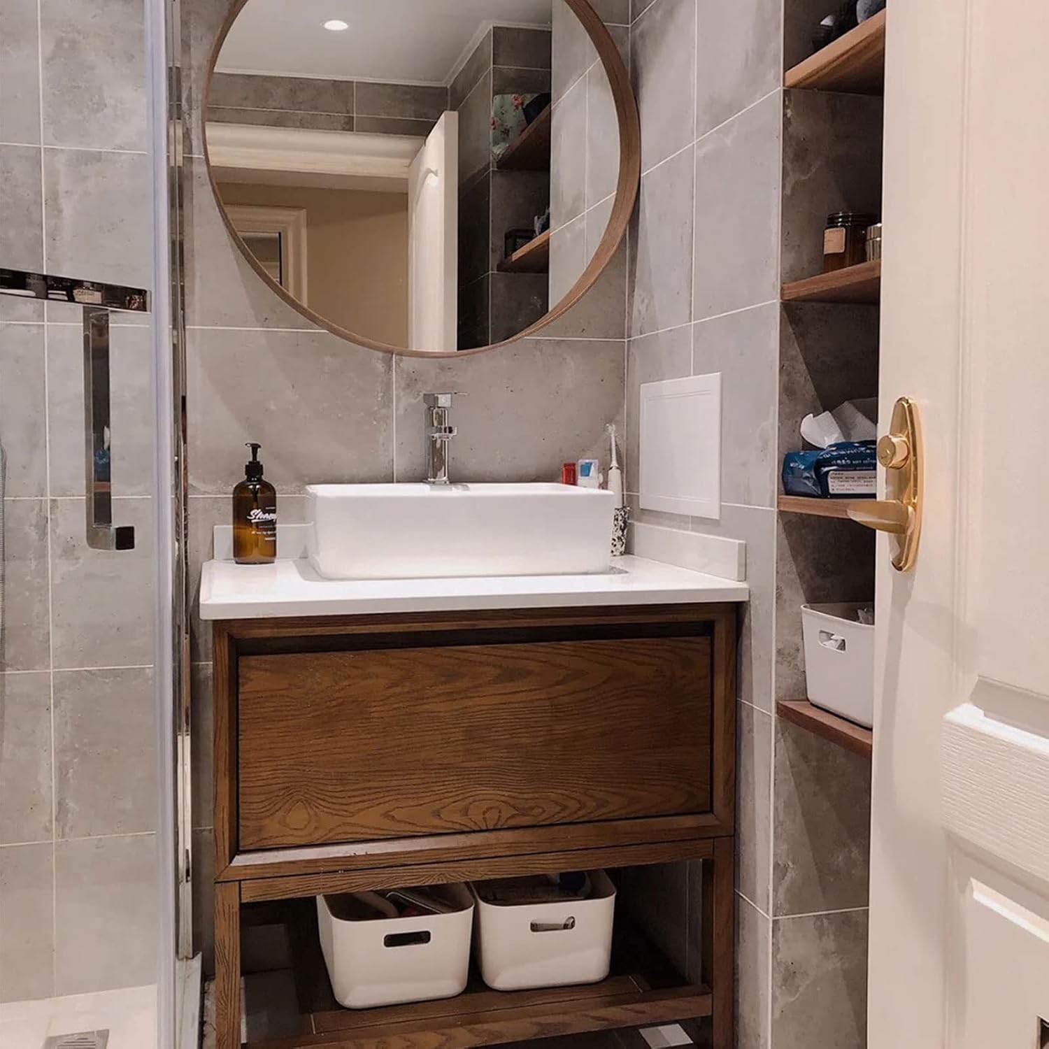 Bathroom Cabinet Combination Floor Modern Minimalist Style Marble Vanity Sink Wash Basin Cabinet Bathroom 100cm