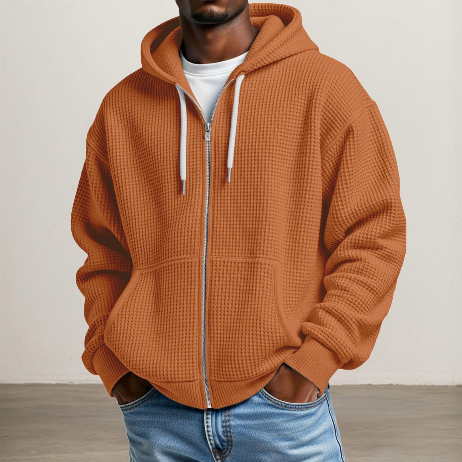 Felpa Uomo in Maglia Tinta Unita con Zip, Perfetta per Comfort Quotidiano e Look Casual, Semplice e Versatile.