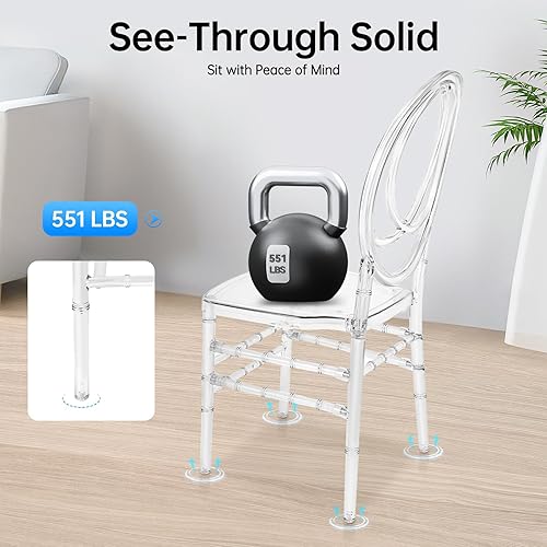 Miniatura 5 de 4 Pack Clear Acrylic Chiavari Chairs, Modern Dining Chair Set, Transparent Ghost Chairs, Stackable Transparent Restaurant Chair, 440 lbs for