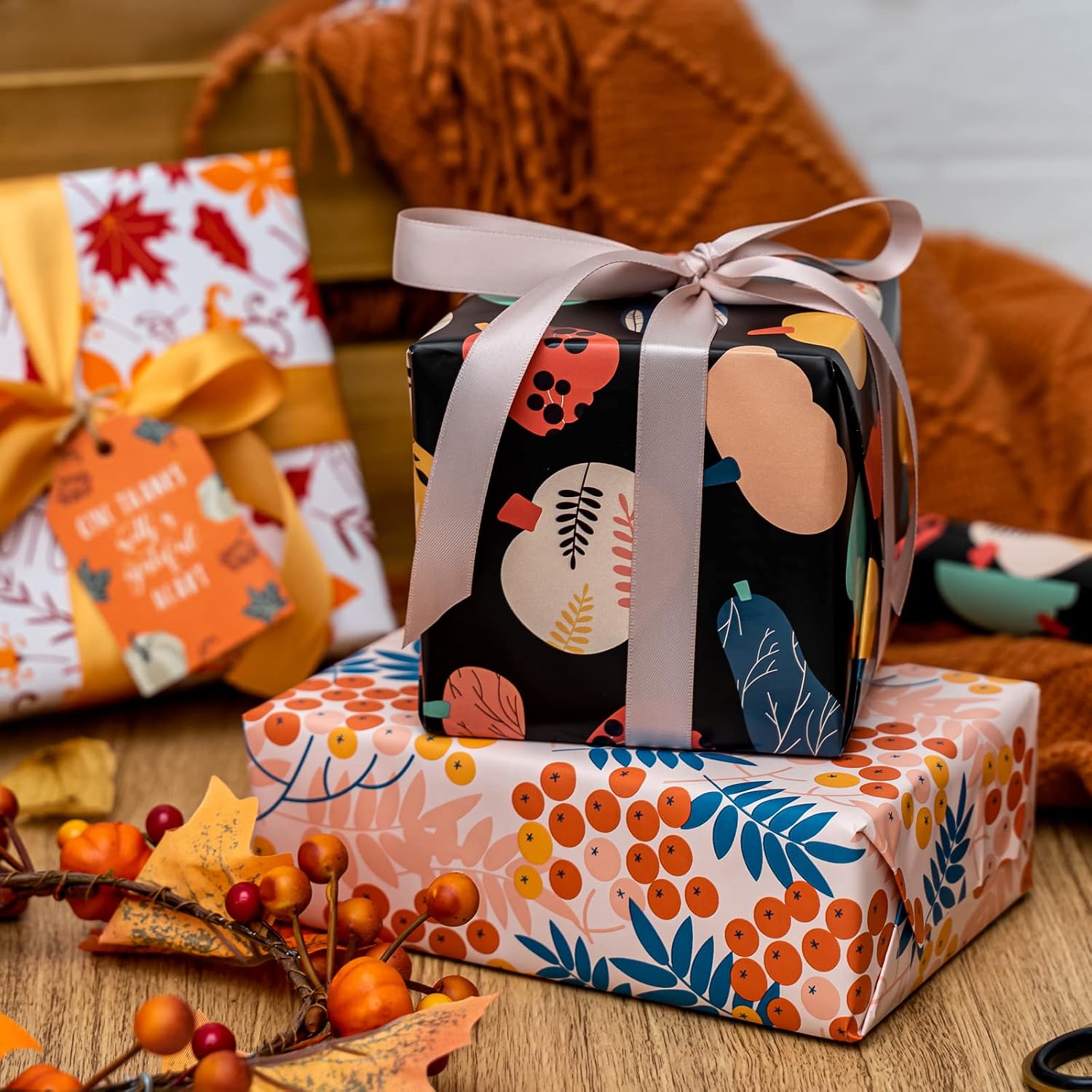 MAYPLUSS Wrapping Paper Roll - Mini Roll - 17 inch X 120 inch Per roll - Autumn Design (42.3 sq.ft.ttl)