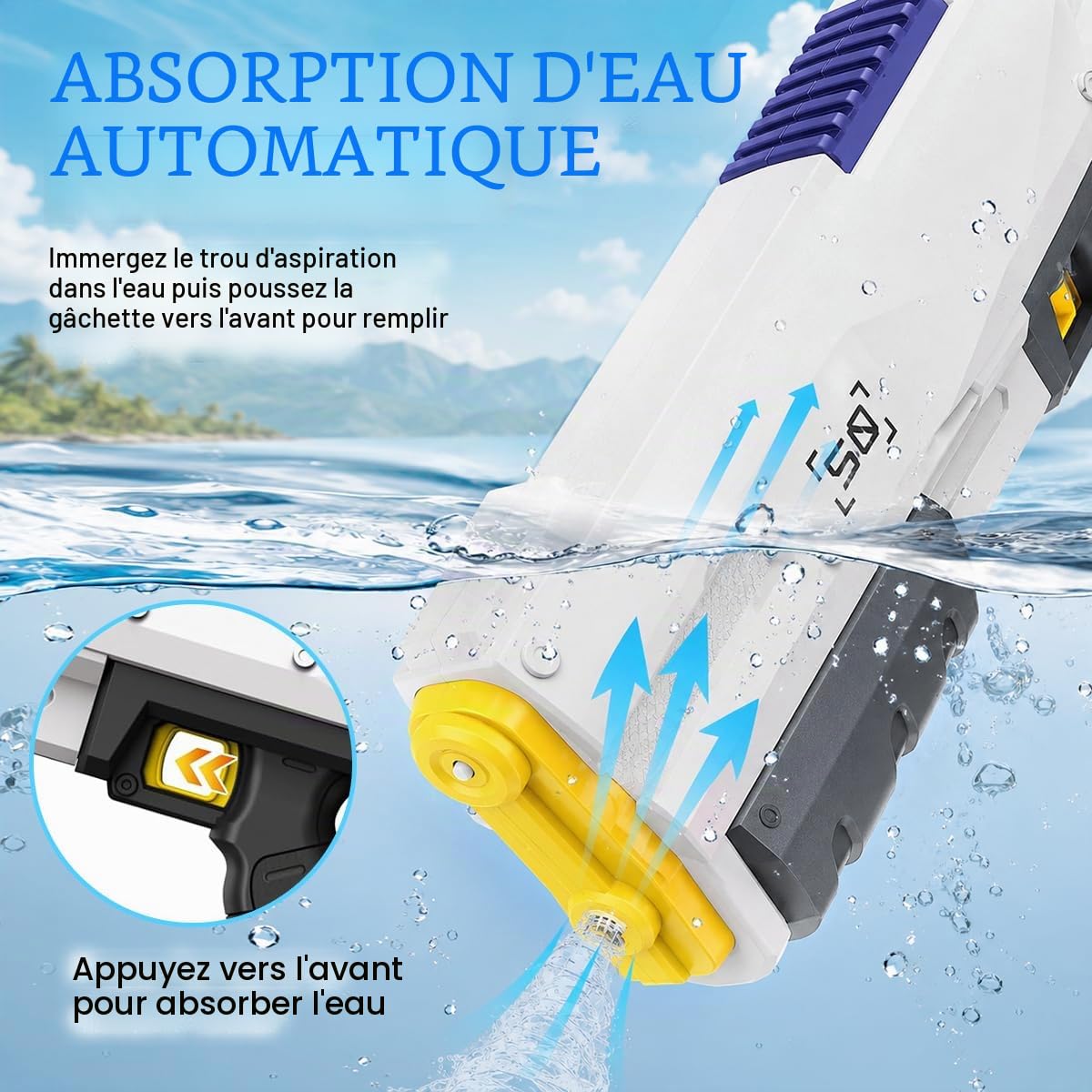 Pistolet a Eau Electrique, Automatique Pistolet à Eau électrique Jouets pour Enfants et Adultes, 2 Modes de Prise de Vue, capacité 450CC, Jouet d'été pour Piscine, Cadeaux de fête sur la Plage