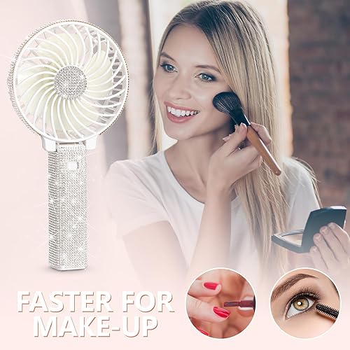 Miniatura 4 de Mudder Crystal Bling - Mini ventilador de mano con diamantes de imitación, portátil, recargable, funciona con pilas, pequeño ventilador personal