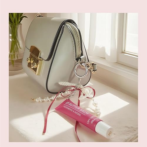 Lip Gloss Keychain,Hydrating Tinted Lip Balm | Ultra-Nourishing Plump Lip Balm for High-Gloss Soft Smooth Supple Lips | Lip Gloss Charms Keychain for Girls and Women(Brown+Pink)