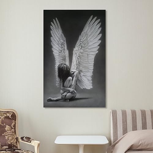 Miniatura 7 de Rucatto Pintura de alas de ángel en blanco y negro, arte abstracto, póster femenino en blanco y negro, pinturas de arte de pared, lienzo, decoración