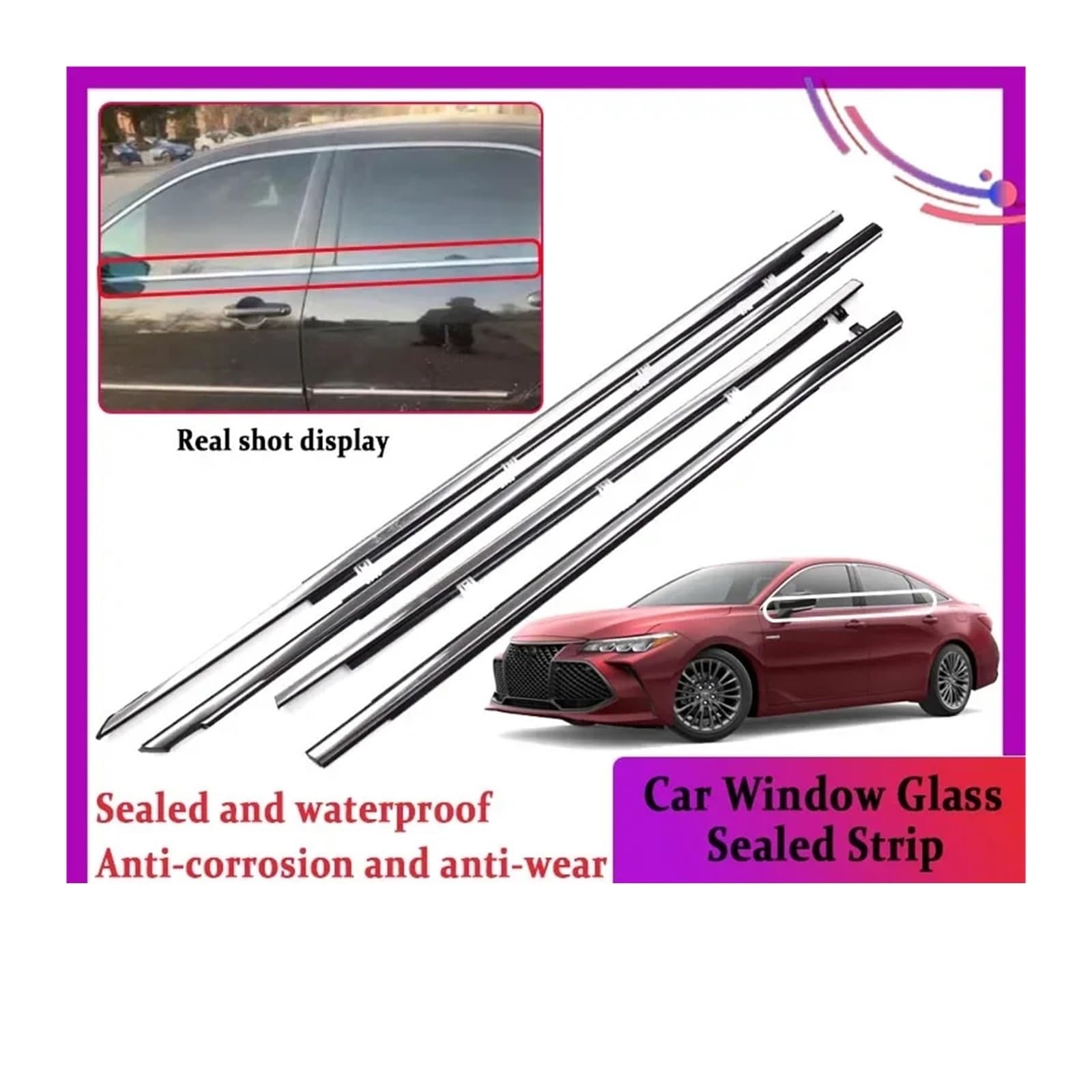 Modanatura per finestrini auto compatibile con Toyota Avalon XX50 2019 ~ 2023, strisce adesive sigillate in vetro antipioggia e intemperie (placcatura 4 pezzi)