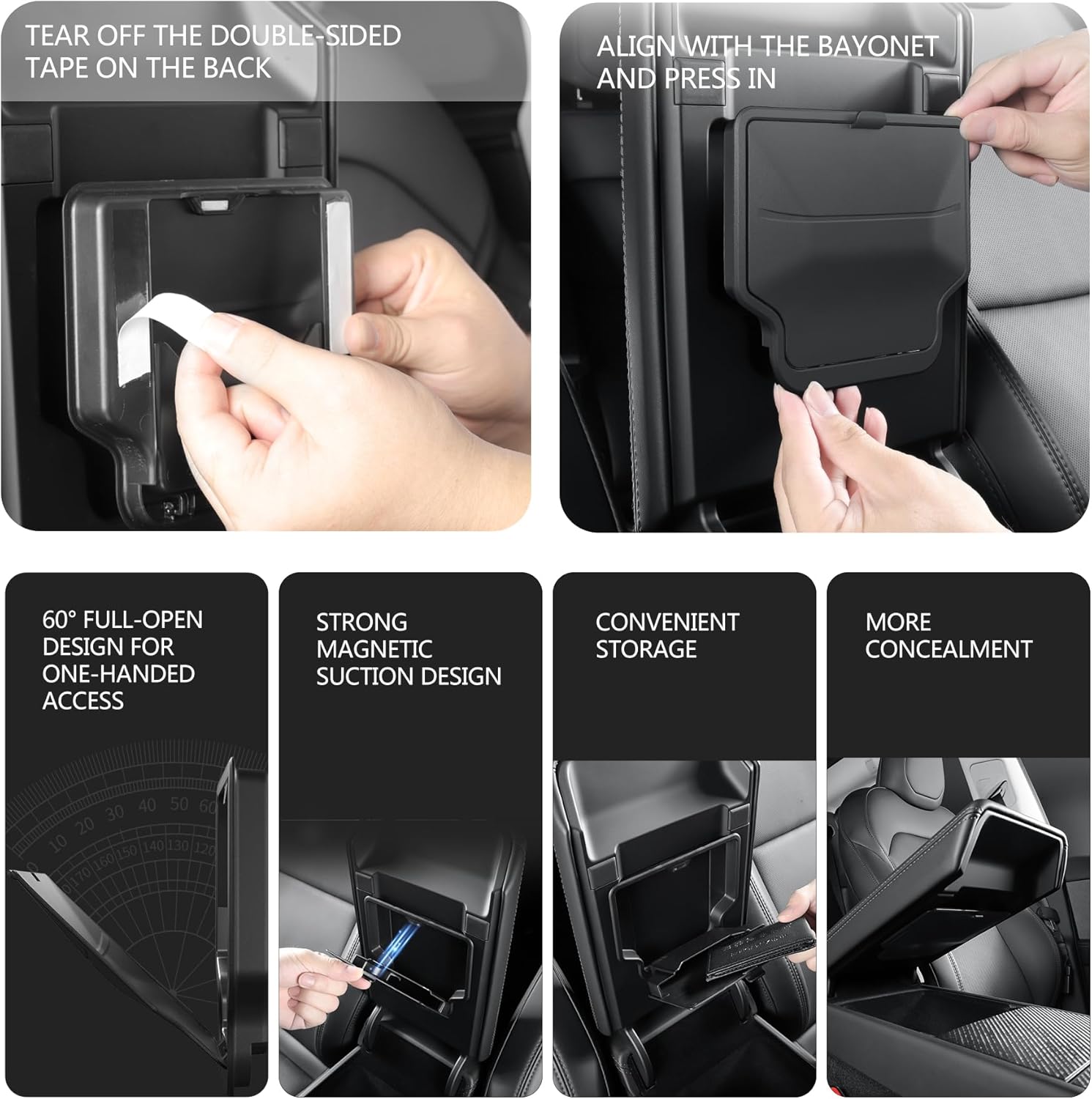 Center Console Organizer Tray for Tesla Model Y Juniper Accessories 2025 2026/For Tesla Model 3 Highland Accessories 2024 2025 2026, Hidden Storage Box, Cup Holder Armrest Drawer Organizer, 4PCS Black