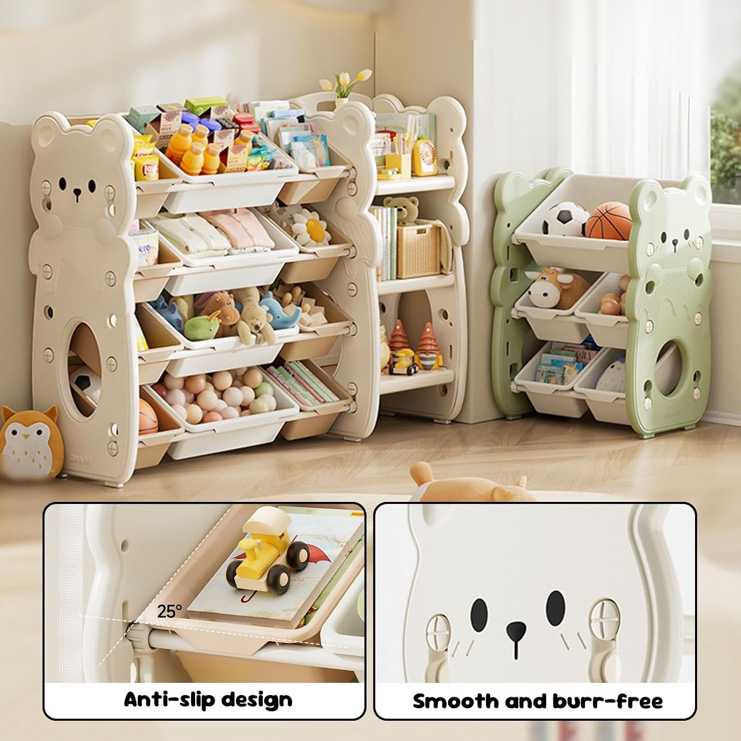 Kids' Toy Storage Organizer Shelf Plastic Toy Bin Organizer Bookshelf with Removable Storage Ports for Kids Room, Playroom, Bedroom, Nursery(46.8 * 13.8 * 33.8in)