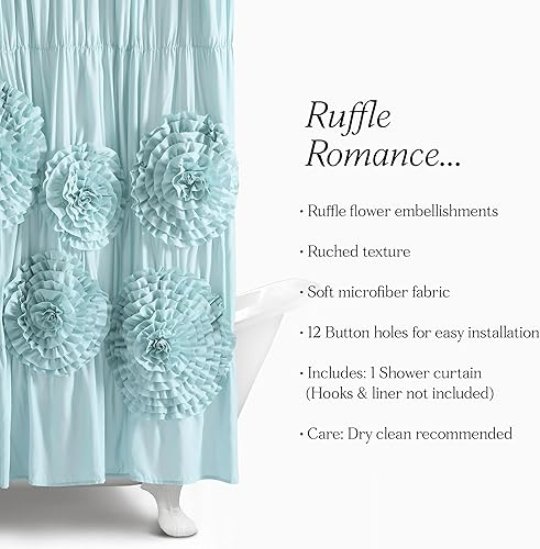 Miniatura 6 de Lush Decor Serena Cortina de Ducha, 72" W x 72" L, Azul Spa - Cortina de Baño con Volantes - Cortinas de Ducha de Tela Azul - Coquette Decor