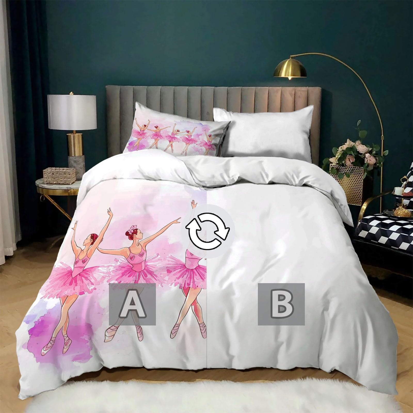 Zestaw poszewek na kołdrę 260 x 240 cm akwarela baletowa zestaw pościeli 2-osobowej i 2 poszewki na poduszki 65x65 cm, 100% komplet pościeli z mikrofibry z zamkiem błyskawicznym, biały