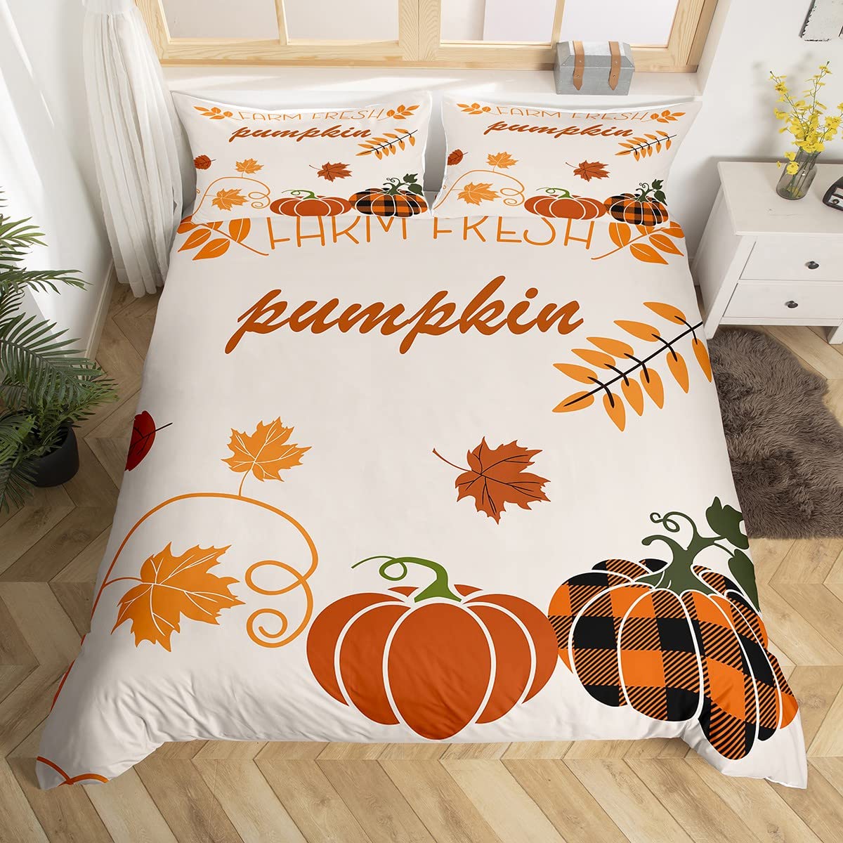 Parure de lit citrouille et feuilles pour une ambiance automnale cocooning