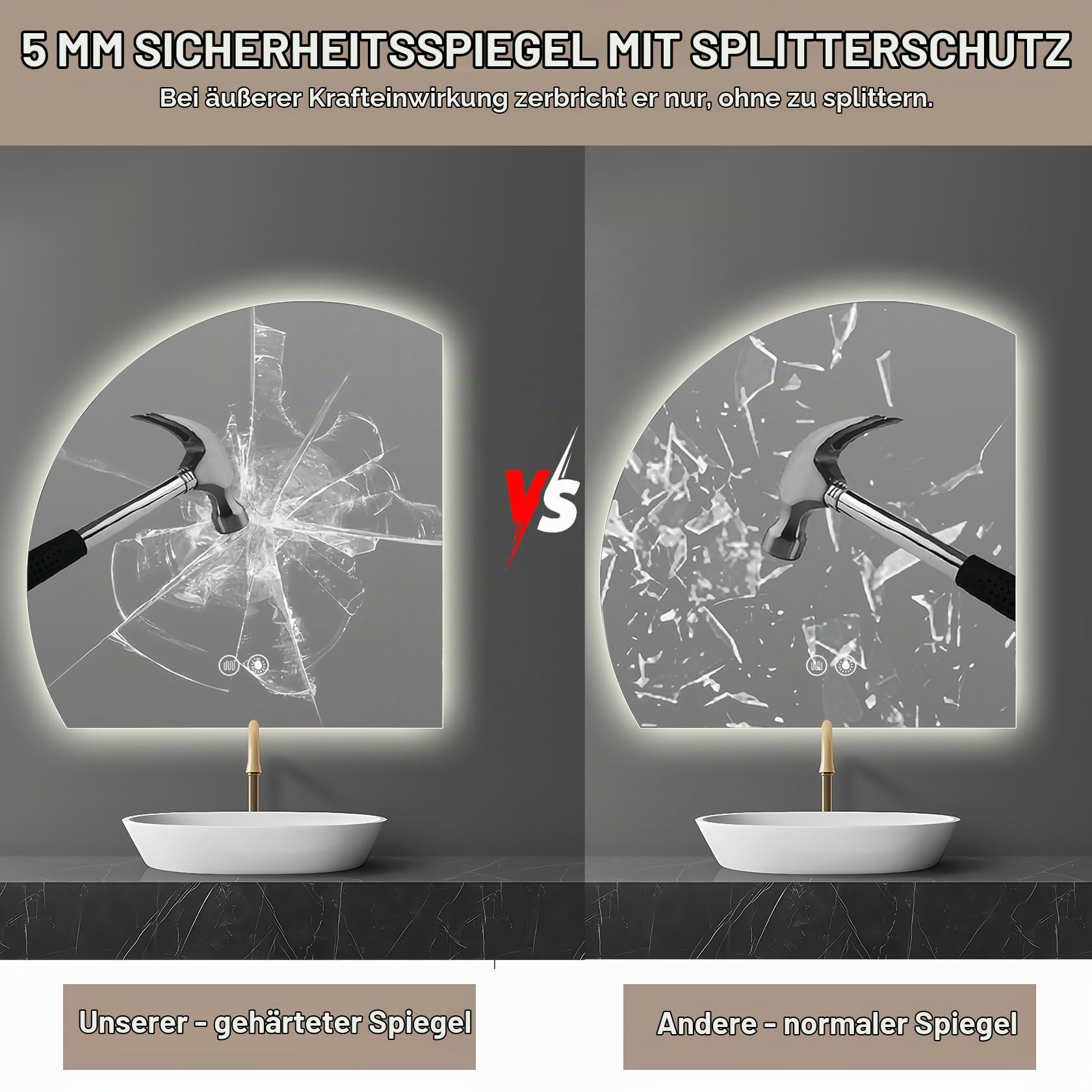 Spiegel Badezimmer Badspiegel mit Beleuchtung - LED Badezimmerspiegel Rund Wandspiegel Bad IP54 mit Touch-Schalter und Entfogger-Funktion 100cm Lichtspiegel Dimmbar 3000K-6500K(B, 100×100CM)