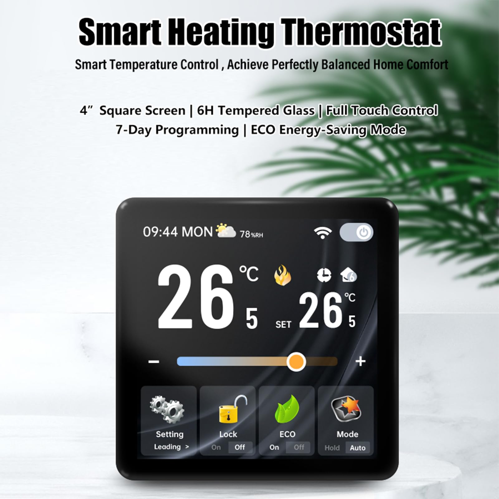 Marhynchus Inteligentny Termostat WiFi, 4-calowy Regulator Temperatury z Ekranem Dotykowym z Wbudowanym Czujnikiem i Cotygodniowym Programowaniem Elektrycznego Ogrzewania Podłogowego Home (BLACK)