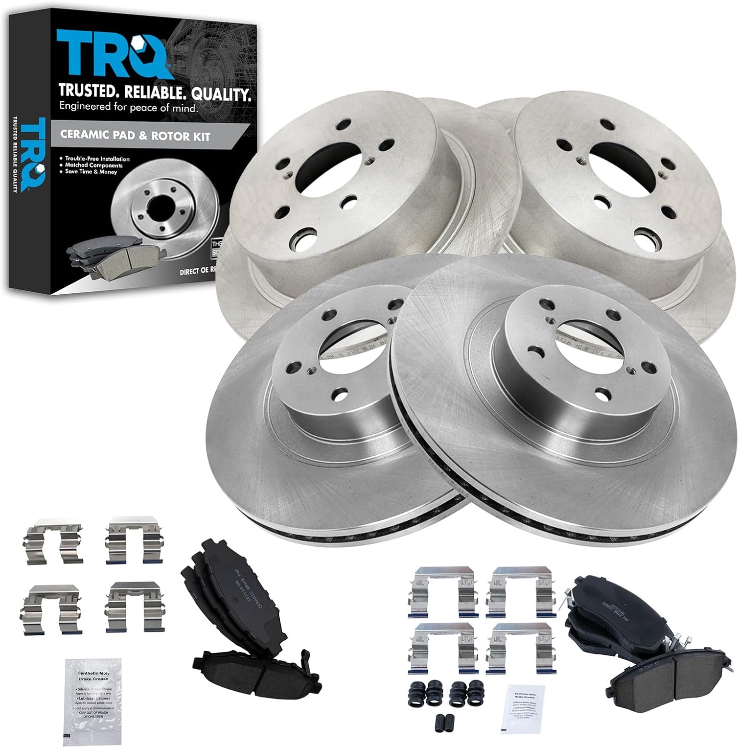 TRQ Front and Rear Brake Pad and Rotor Set Ceramic Compatible with 2014-2018 Subaru Forester 2016-2017 Crosstrek 2013-2015 XV Crosstrek 2012-2014 Impreza