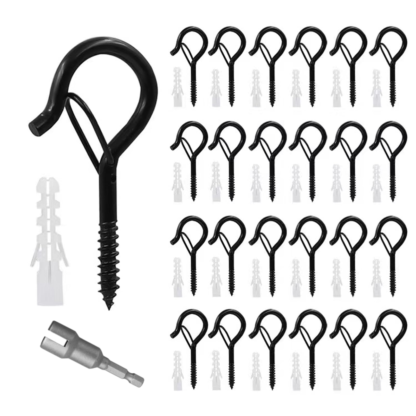 FUZVOL 24 PCS Screw Hooks,Hooks for Outdoor Lights,Christmas Light Hooks Q-Hanger Ceiling Wall Screw in Hooks with Safety Buckle,Screw Hooks for Hanging Cup,Utensils,Outdoor String,Wind Chimes