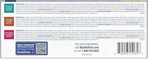 Miniatura 2 de Blue Buffalo Wilderness Wild Delights - Alimento húmedo natural para gatos adultos con alto contenido de proteínas, pollo y pavo, pollo y trucha,