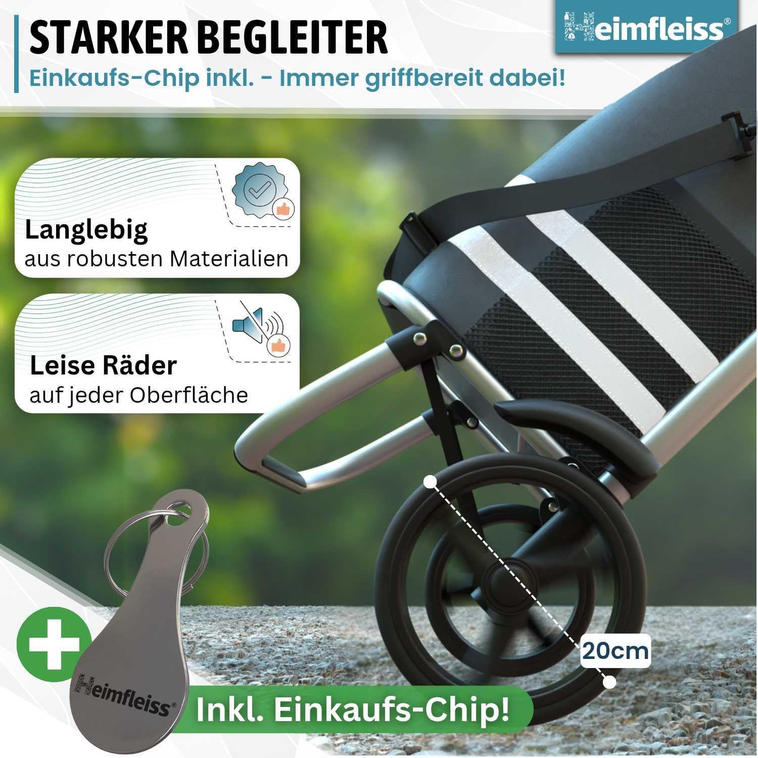 Heimfleiss® Trolley Einkaufstrolley mit 56L Volumen | Einkaufswagen klappbar mit 50kg Traglast | Leichte Einkaufstasche mit Rollen | Hackenporsche Shopping Trolley Groß mit Kühlfach