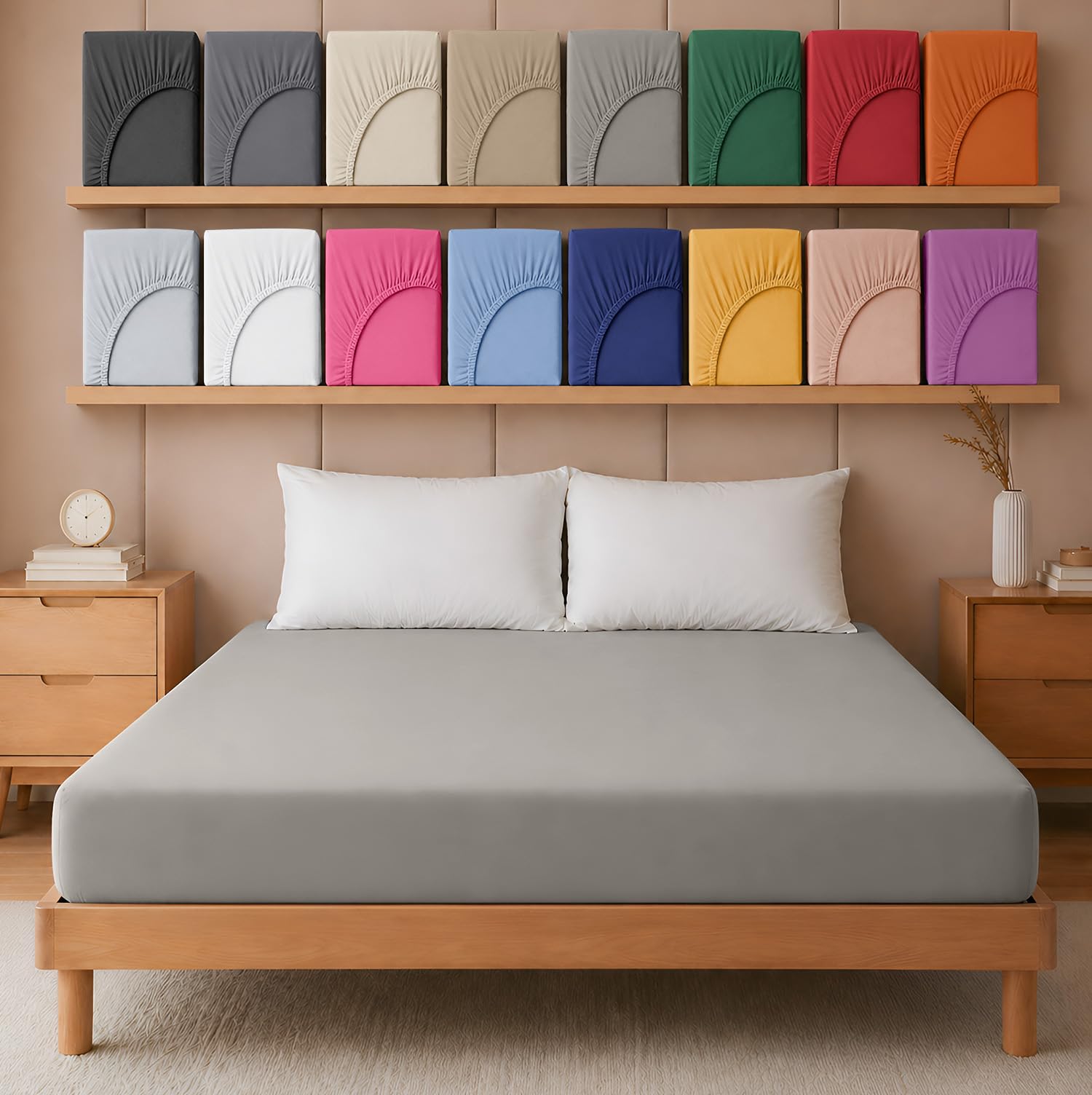 Hafaa Grey Single Fitted Sheet – Easy Care 25 Cm Deep Brushed Microfibre Elastic Fitted Bed Sheets- Shrinkage And Fade Resistant (91 X 191 Cm)