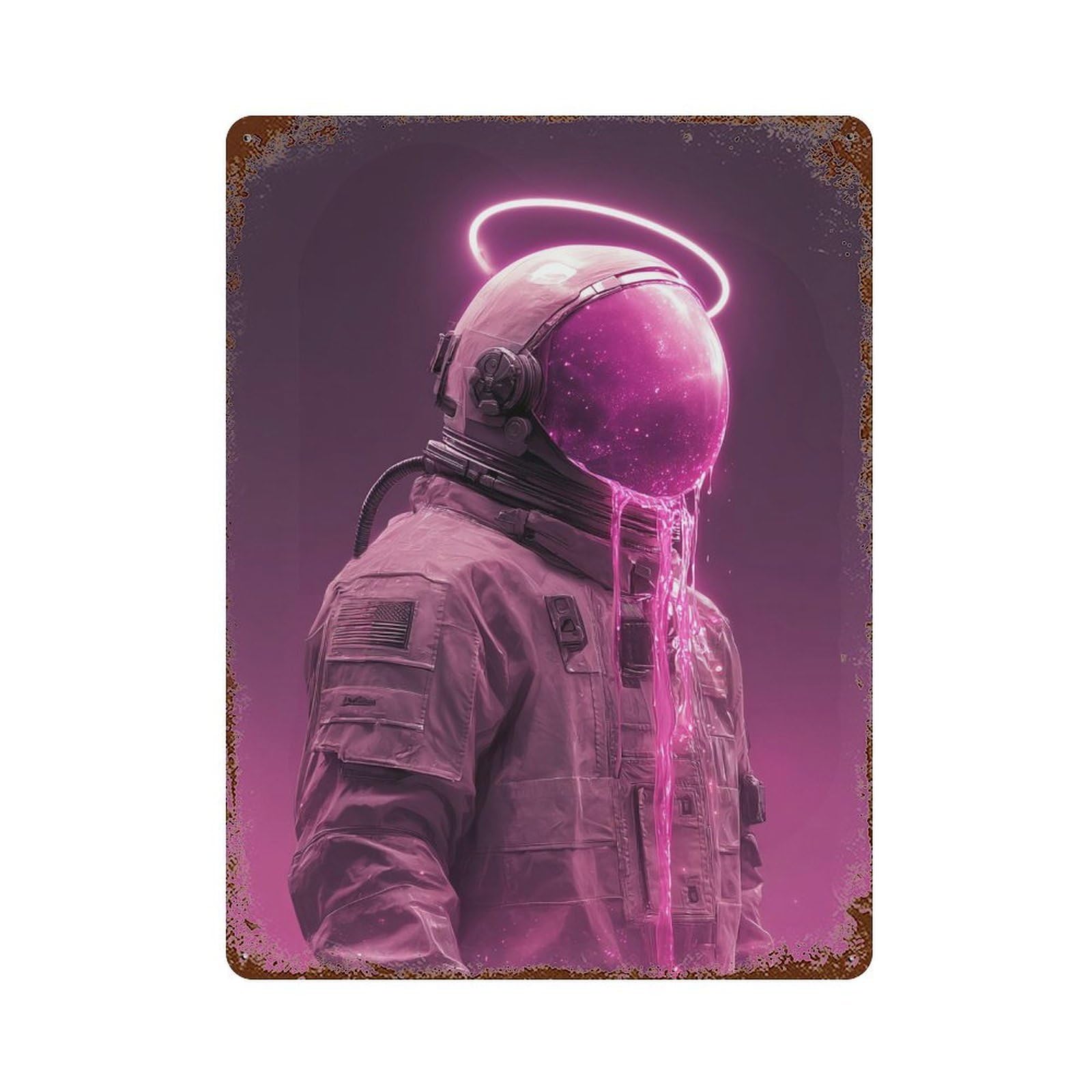 Distressed Metal Wall Sign Neon Astronaut Space Fashion 15.7"x11.8", Rustic Home Decor for Farmhouse, Kitchen And Entryway Decor