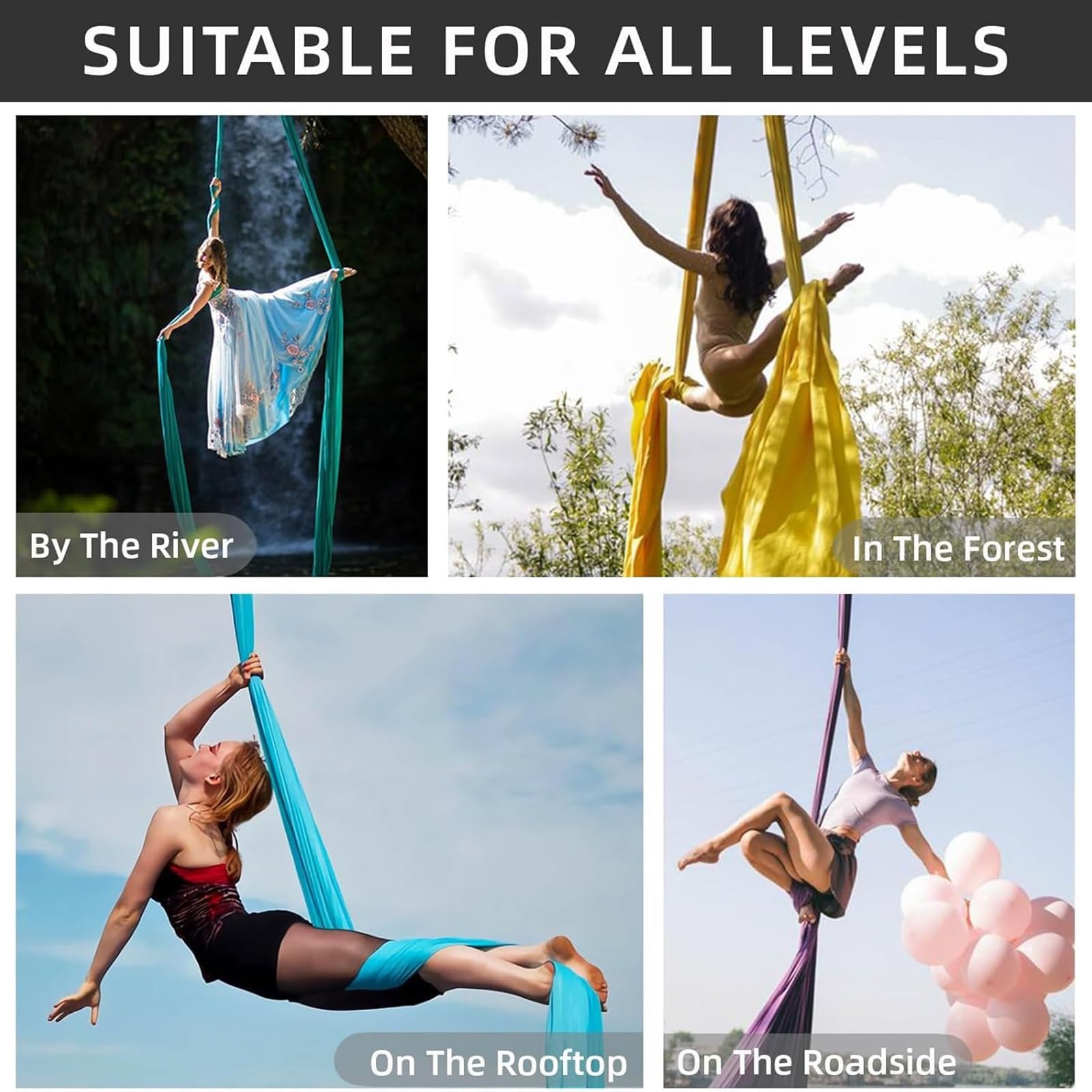 Aerial Silk Yoga Hängematte mit komplettem Zubehör – Vertikales Stofftrapezschaukel-Set für Fitness, Tanz und akrobatisches Fliegen