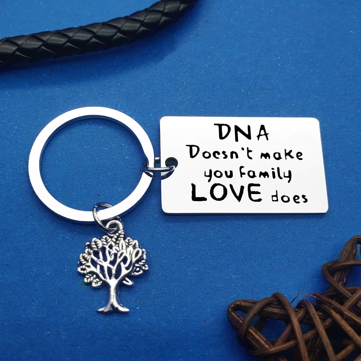 Step Parent Gift Keychain Stepmom Keyring Stepdad Gift Bonus Father Bonus Mom Jewelry Stepfather Stepmother Adoption Gift for Step Son/Daughter Step Children DNA Doesn't Make You Family Love Does