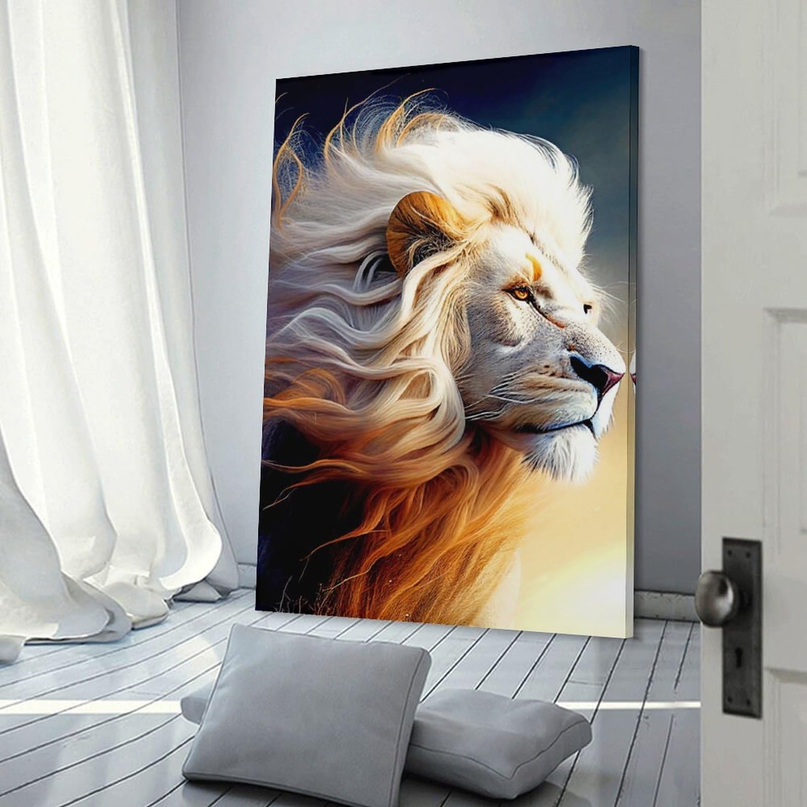Junmoney Frame-Golden Mane Majesty -1 Canvas Wall Art Golden Mane Majesty -1, 20X30inch(50X75cm), For New Homes, Bedrooms Or Workspaces, Canvas Artwork With Gifting Potential