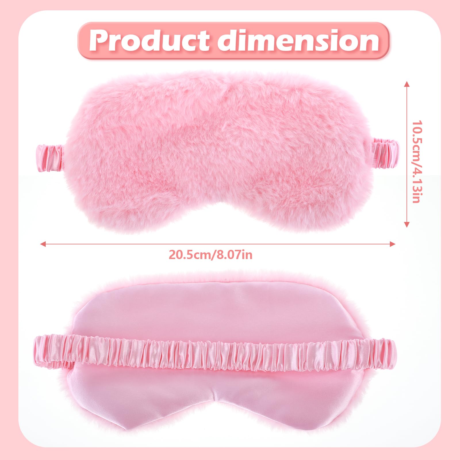 Oruola Lot de 2 masques de sommeil confortables pour enfants, masques de sommeil en peluche avec dos en satin et fausse fourrure pour enfants, femmes, hommes, sieste, rose et blanc