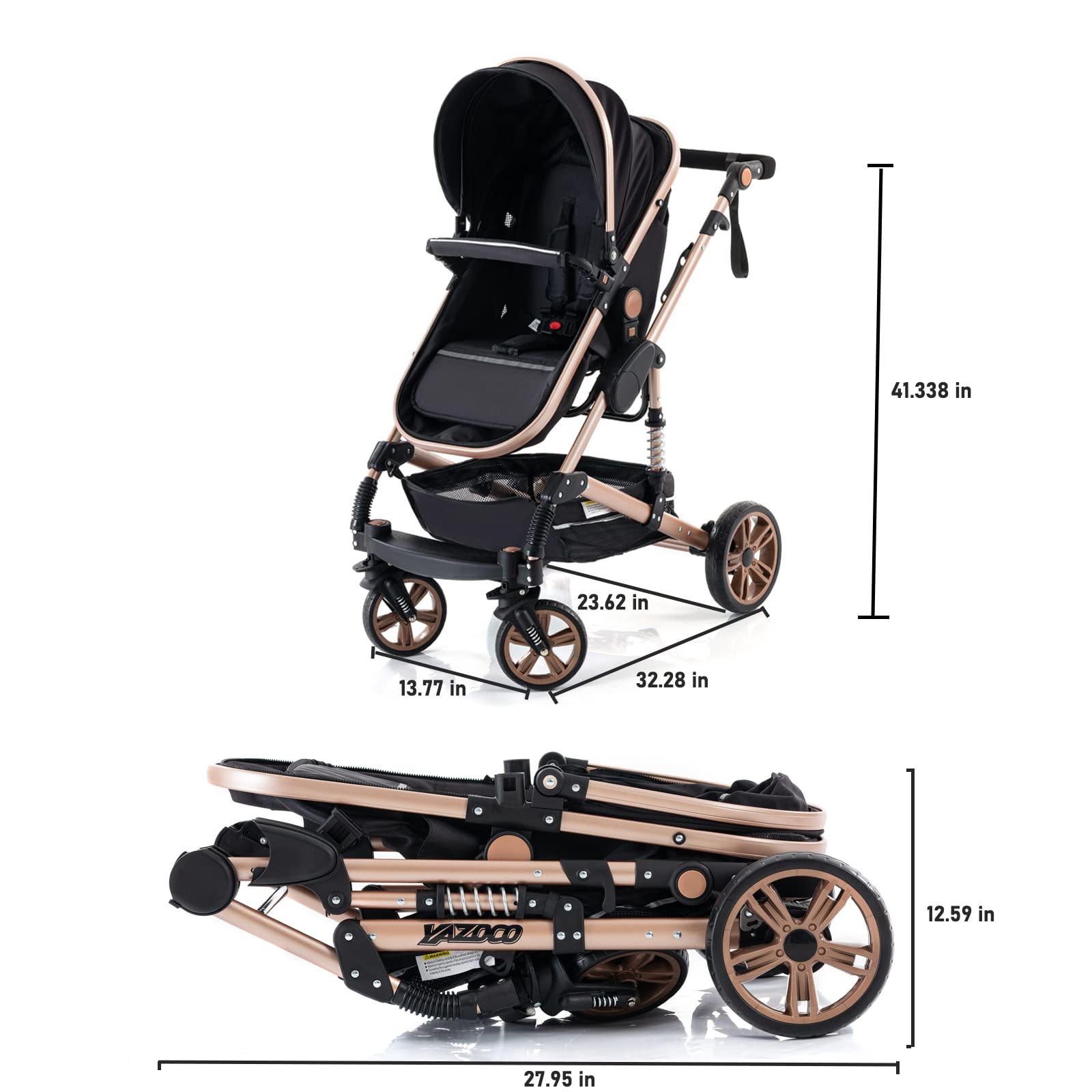 GLOKID Kinderwagen 3 in 1 Komplettset, Zusammenklappbar, Kompakt, 0-4 Jahre, bis 25 kg, Verstellbarer Baby Kinderwagen, Zubehör (H739 Grau)