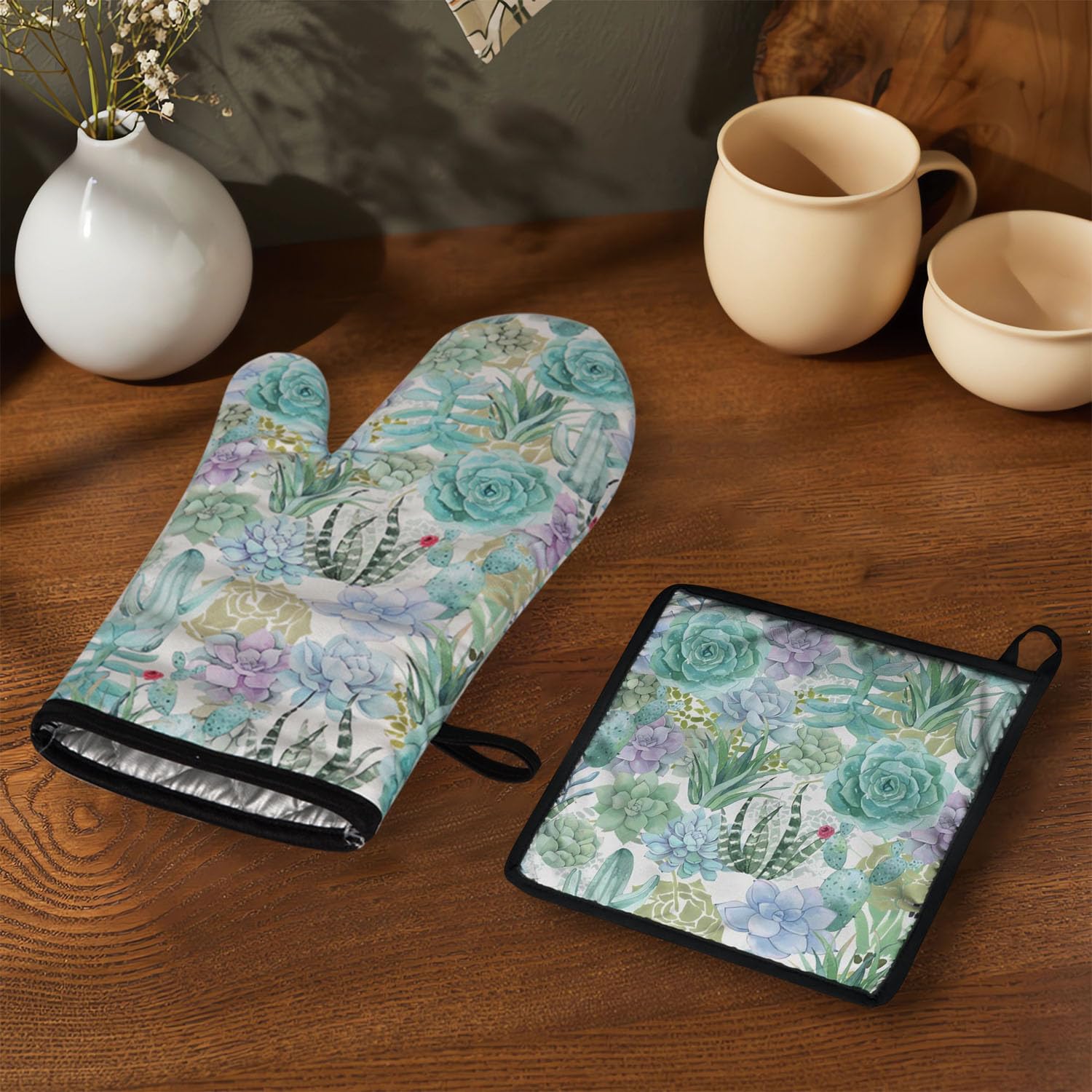 Ofenhandschuhe und Topflappen, 2er-Set, für Küche, hitzebeständige Ofenhandschuhe und heiße Pads für die Küche, weiche Ofenhandschuhe und Grillen, Backen, Grillzubehör und Zubehör