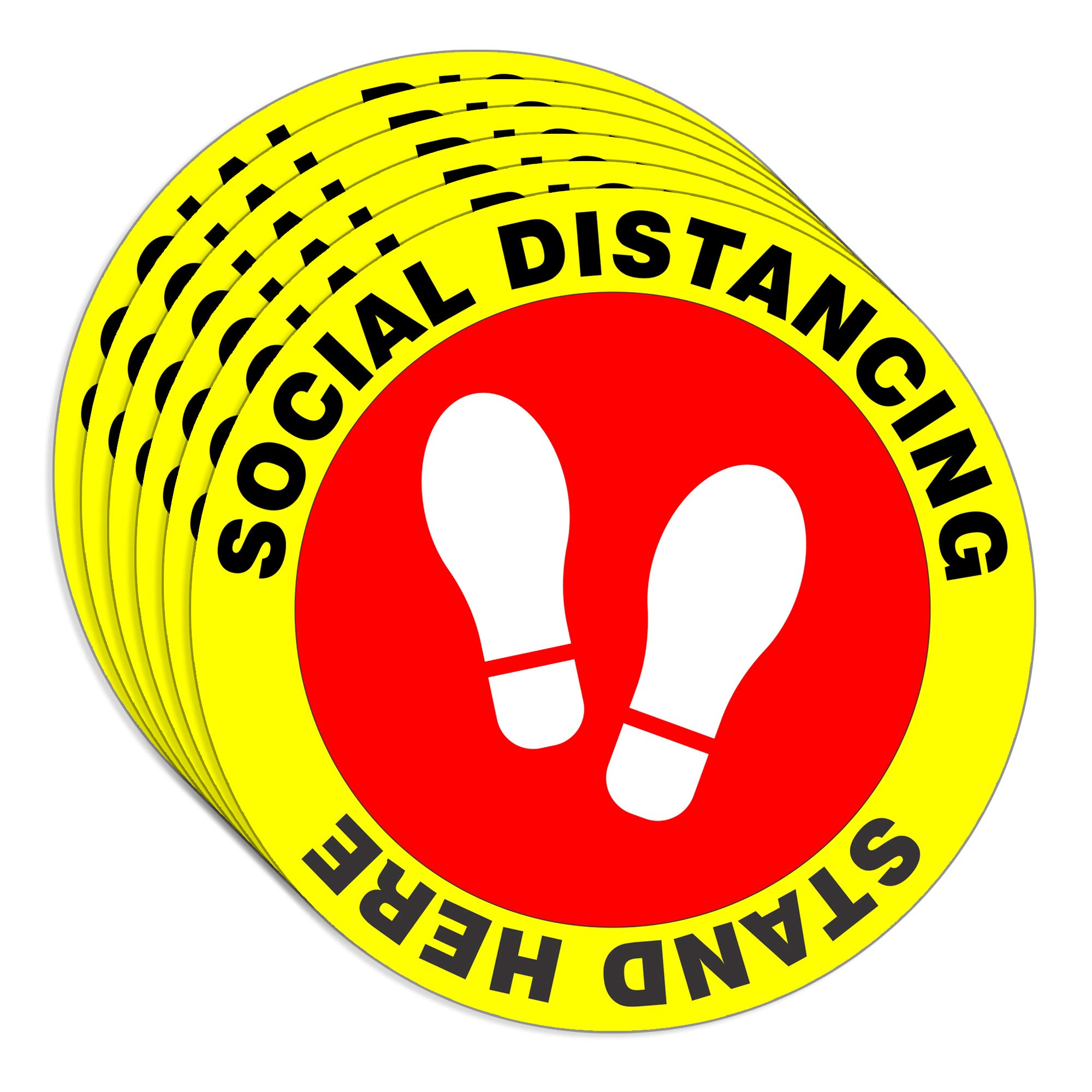 Supply360"Social Distancing Stand Here w/Foot Prints" Floor Decal, Social Distancing Awareness Decal, Vinyl Adhesive, 10" Diameter (Pack of 3) (FSD-2703-3)