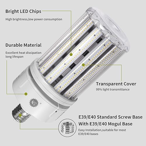 Miniatura 3 de NS Bombilla LED de maíz de 180 W, bombillas LED de maíz de 29000 lúmenes, súper brillante, 5000 K, bombilla de maíz de luz diurna E39, base Mogul