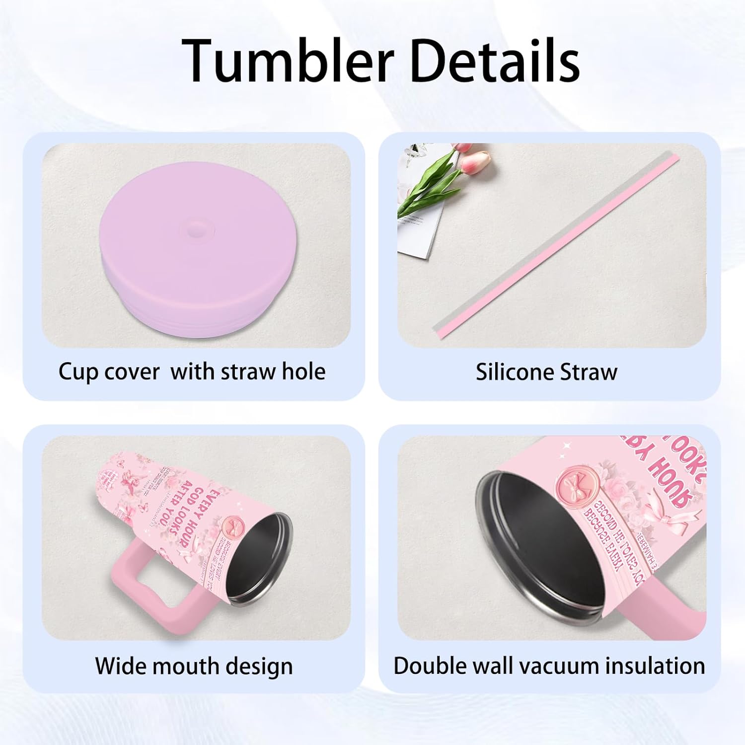 Christian Gifts for Women - 24oz Pink Bible Verse Cup with Handle, Inspirational Religious Tumbler, Insulated Stainless Steel Travel Coffee Mug, Christmas Birthday Gifts for Women Girls - Image 4