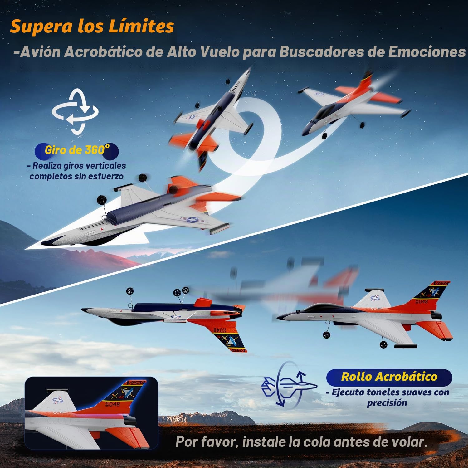 DEERC F16 Style Avión Teledirigido(X-62A Vista), RC Avión de 4 Canales, Jet de Control Remoto con estabilizador giroscópico de 6 Ejes, EPP RTF, Planeador de Hobby, fácil de Volar, Adultos y niños