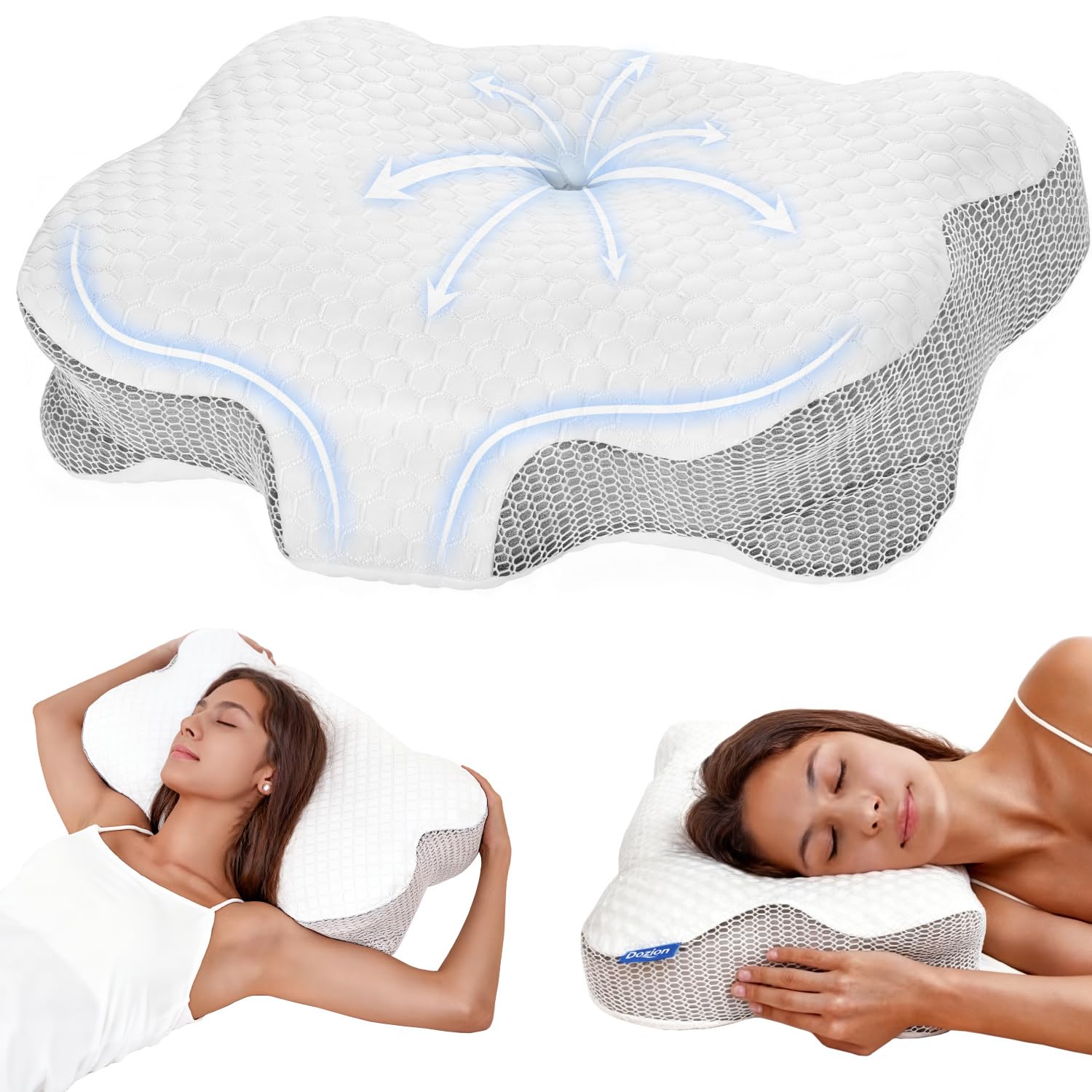 Dozion Nackenkissen Kopfkissen Memory Foam Kissen, Ergonomisches Kopfkissen Seitenschläferkissen,Halswirbelkissen Stützendes Nackenkissen Schlaf Kissen Pillow für Seiten Rücken & Bauchschläfer(1 Pcs)