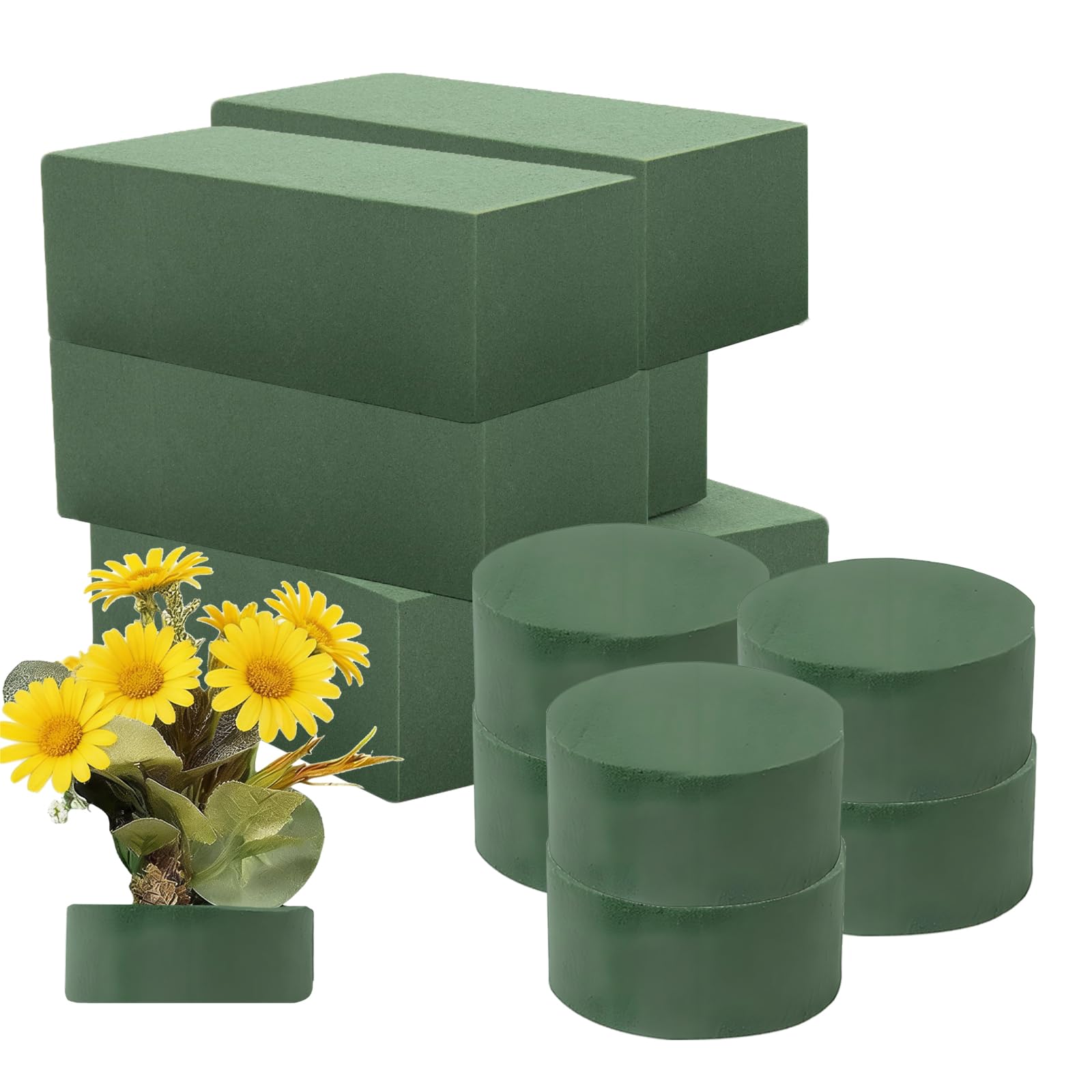 Wrbugukeji 12 Pcs Floral Foam Blocks, Green Sponge Block, Green Floral Foam Block Wet & Dry Flower Dry Florist Foam for Flowers Weddings Indoor Outdoor Floral Displays(Square and Round)
