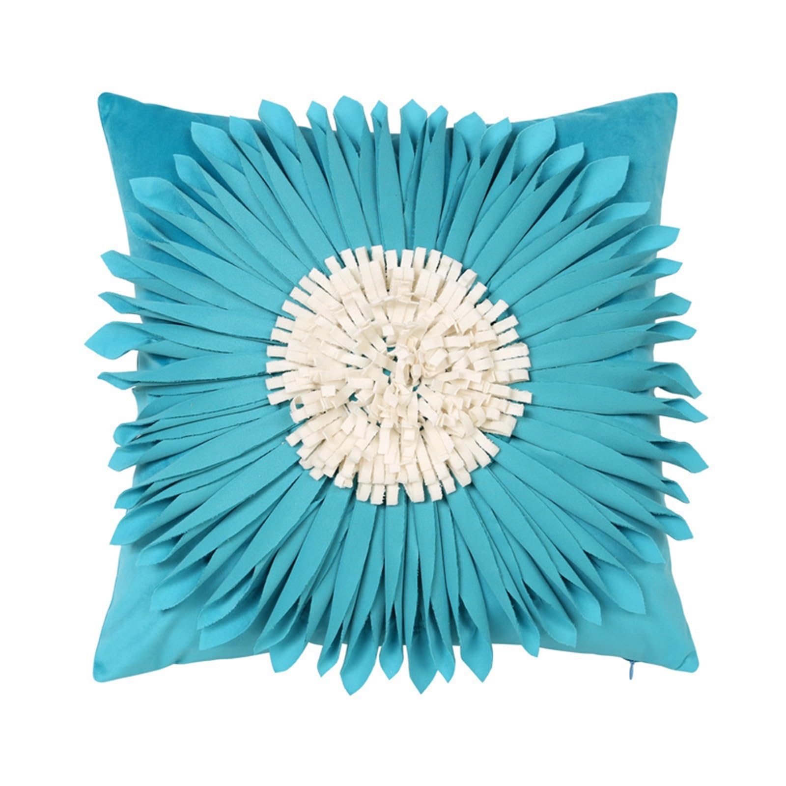 LCKKJHG 3D Blue Florals Velvet Cushion Cover Handmade Small Daisy Sunflower Plush Pillowcase 30x50/45x45CM For Bedroom(45x45cm Blue)