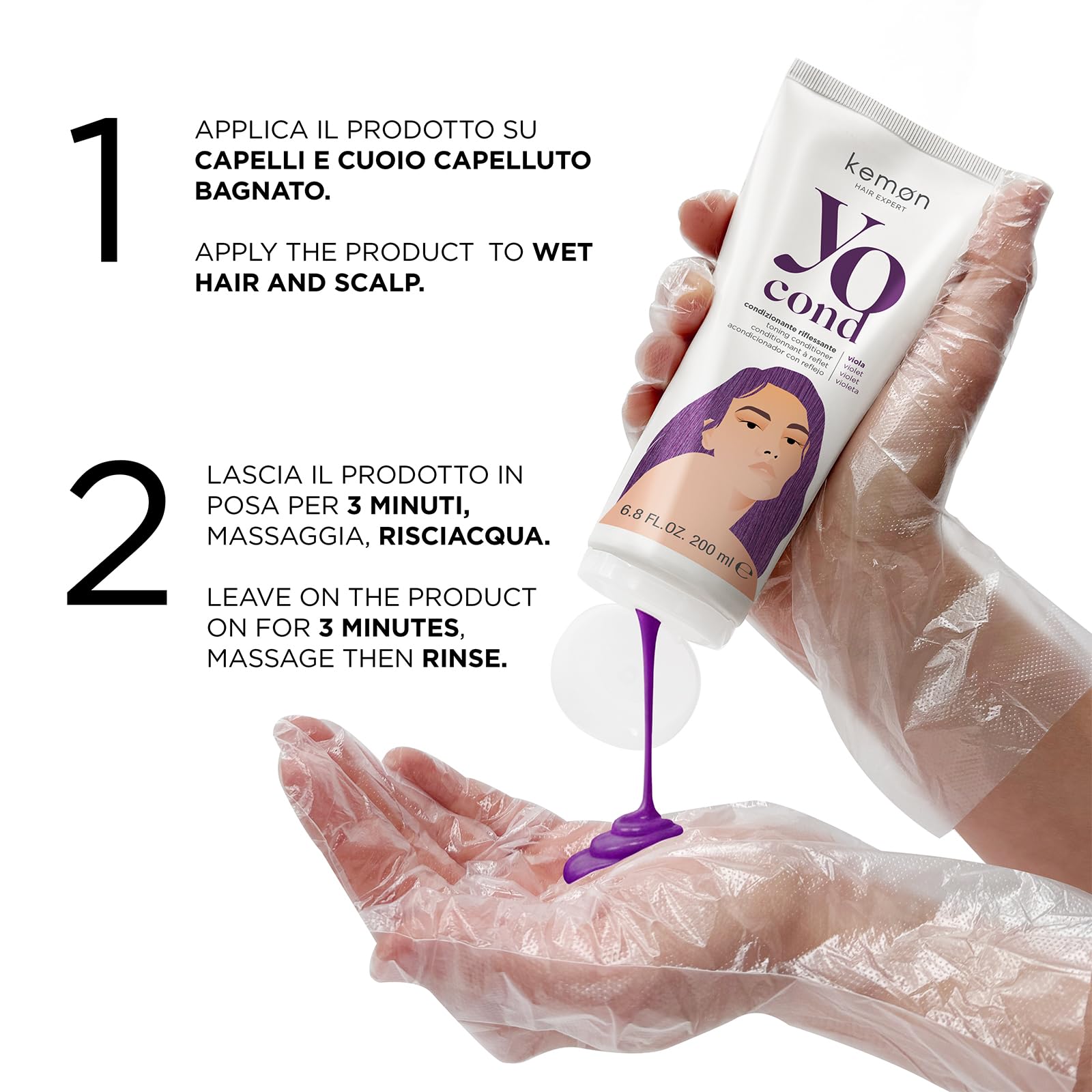 Kemon Yo Cond Viola - Maschera Riflessante Professionale con Formula YoVeg e Velian Complex, Nutre e Illumina i Capelli in 3 Minuti, 88% Ingredienti Naturali, 200 ml