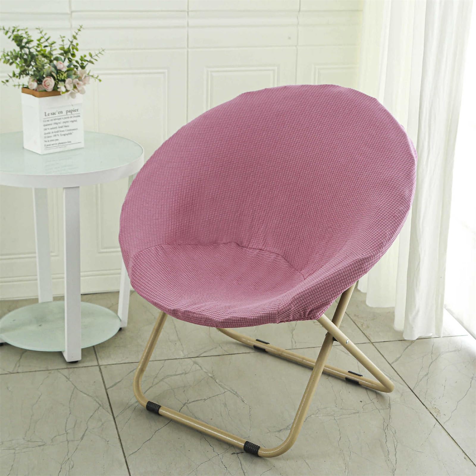 Funda para Sillas Redondo, Cubre Silla de Comedor Elástico Cubre Silla de Jardín de Luna Cubre Silla de Spandex Removible Slipcovers Protector de Muebles (Polar-Rosa Púrpura)